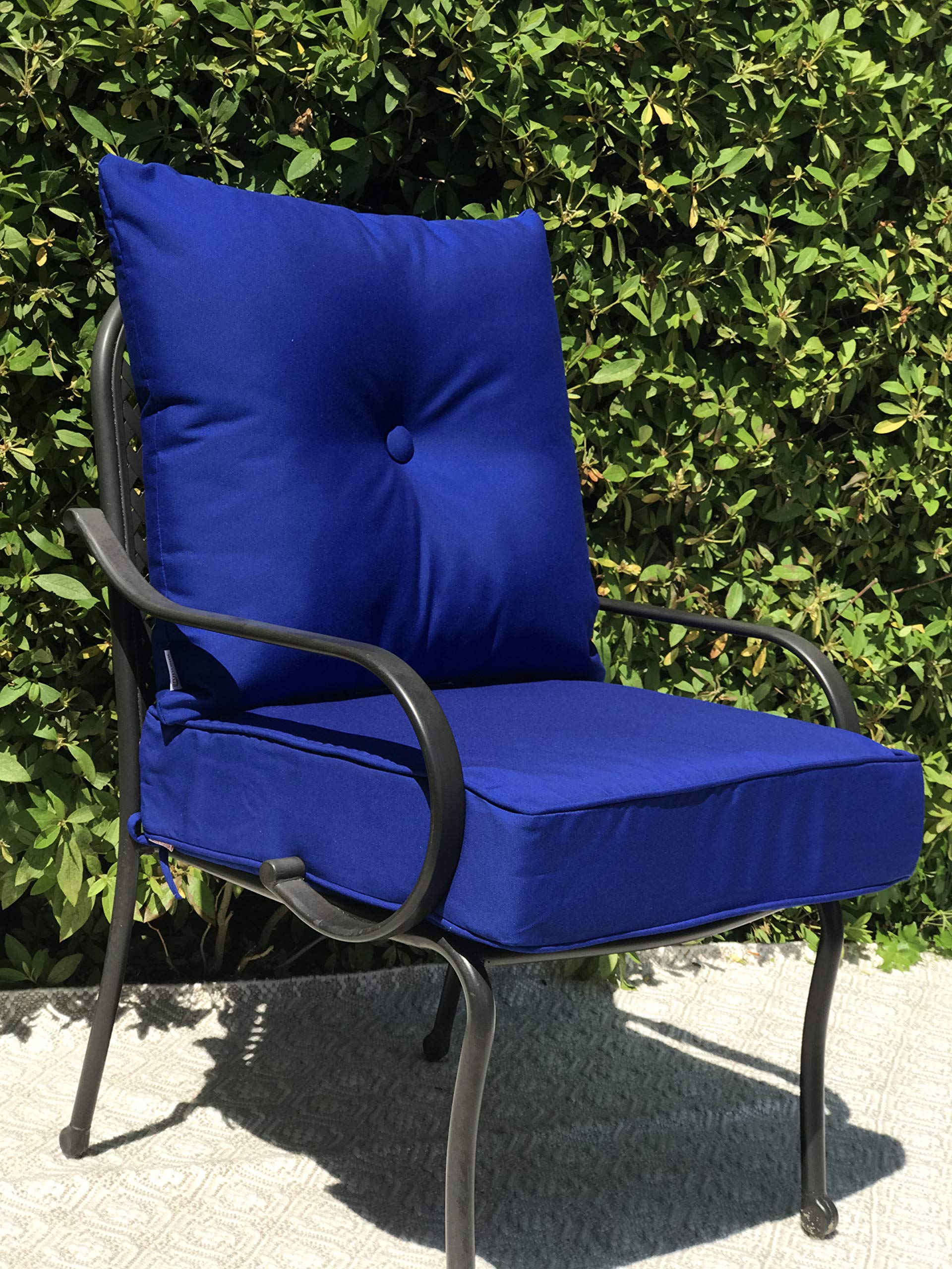 Premium Sunbrella Outdoor/Indoor Patio Cushion Set - 22x22x6 Inch Seat & 23x23x7 Inch Back (2-Piece) - Waterproof Canvas in True Blue - Perfect for Garden Chairs, Porch Furniture & Deck Lounging