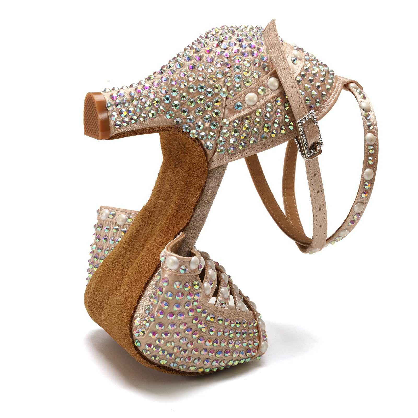 Professional Women's Latin Dance Shoes with Rhinestones - Satin Ballroom Salsa Dancing Shoes for Women - Perfect for Performances, Competitions & Social Dancing