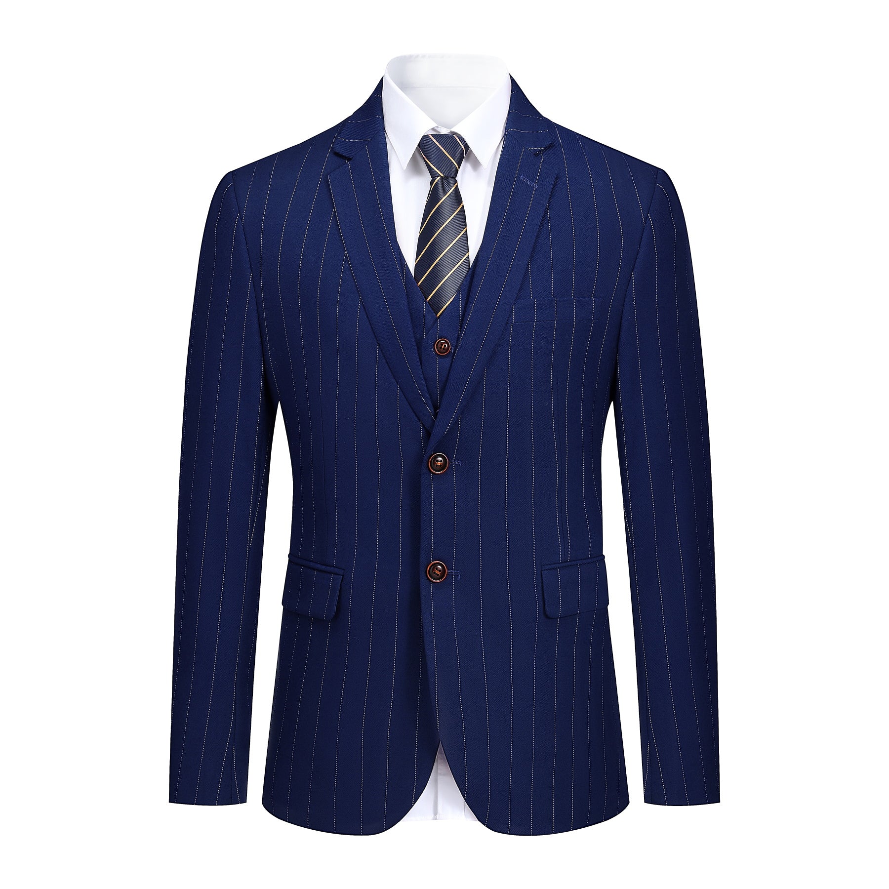 Nagaro Blue Striped Three-Piece Suit for Men | Formal Business Attire | Perfect for Weddings, Office & Special Events