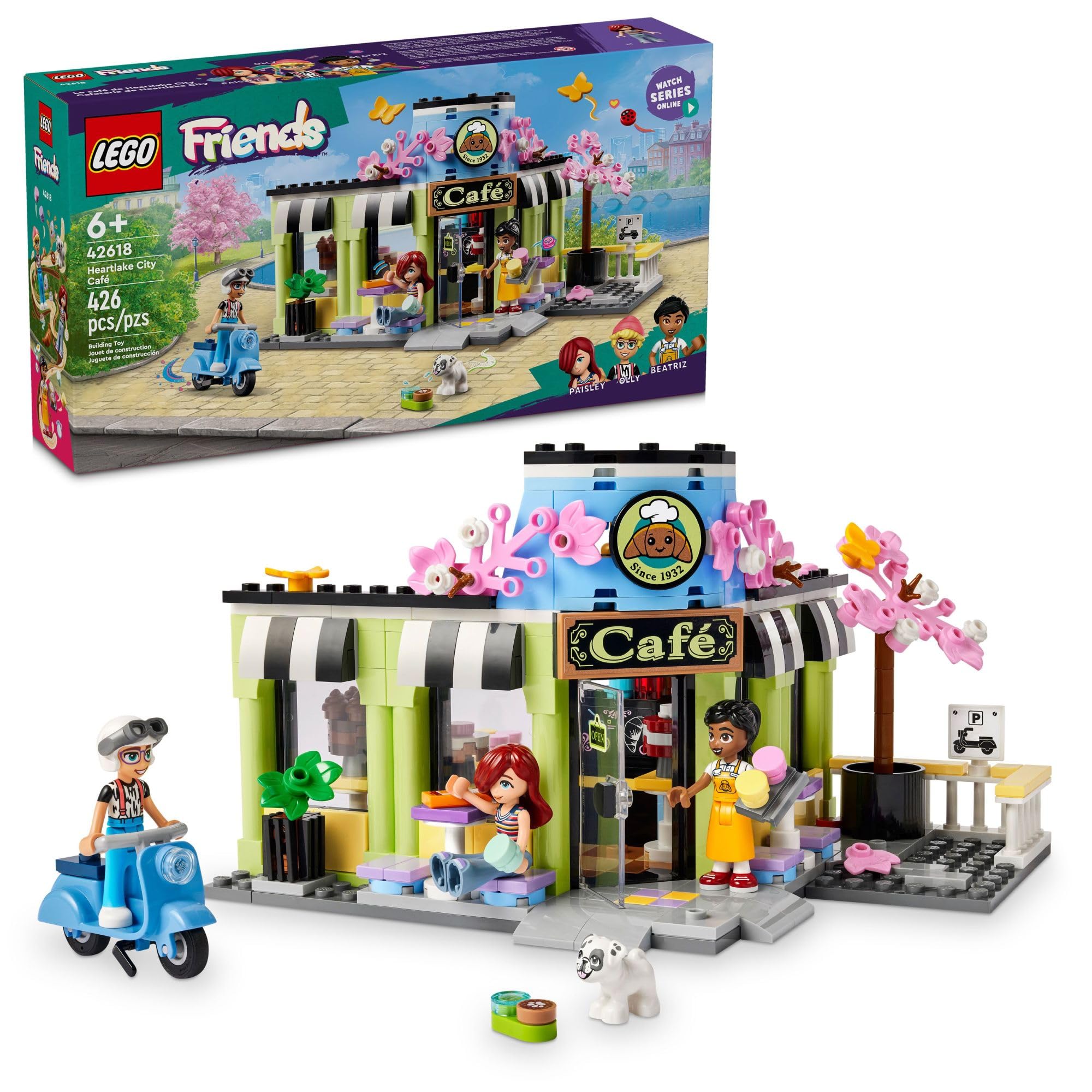 **LEGO Friends Heartlake City Café Shop Building Toy Set - Bakery Playset with 3 Mini Dolls & Dog Figure - Creative Gift for Kids Ages 6+ (Model 42618) - Perfect for Birthday, Pretend Play & STEM Learning**