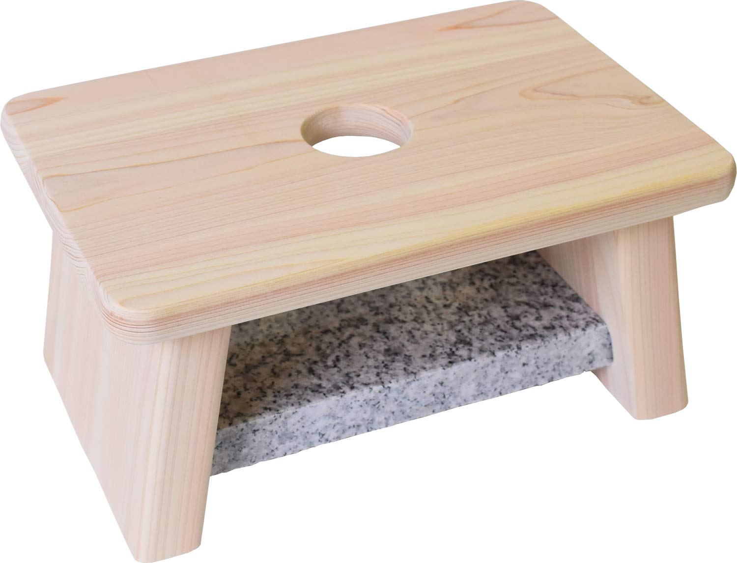 Premium Hinoki Wood Half-Length Bath Chair - Japanese Crafted Granite Finish | Comfortable Shower Seat for Elderly & Disabled | Spa & Home Bathroom Safety Accessory