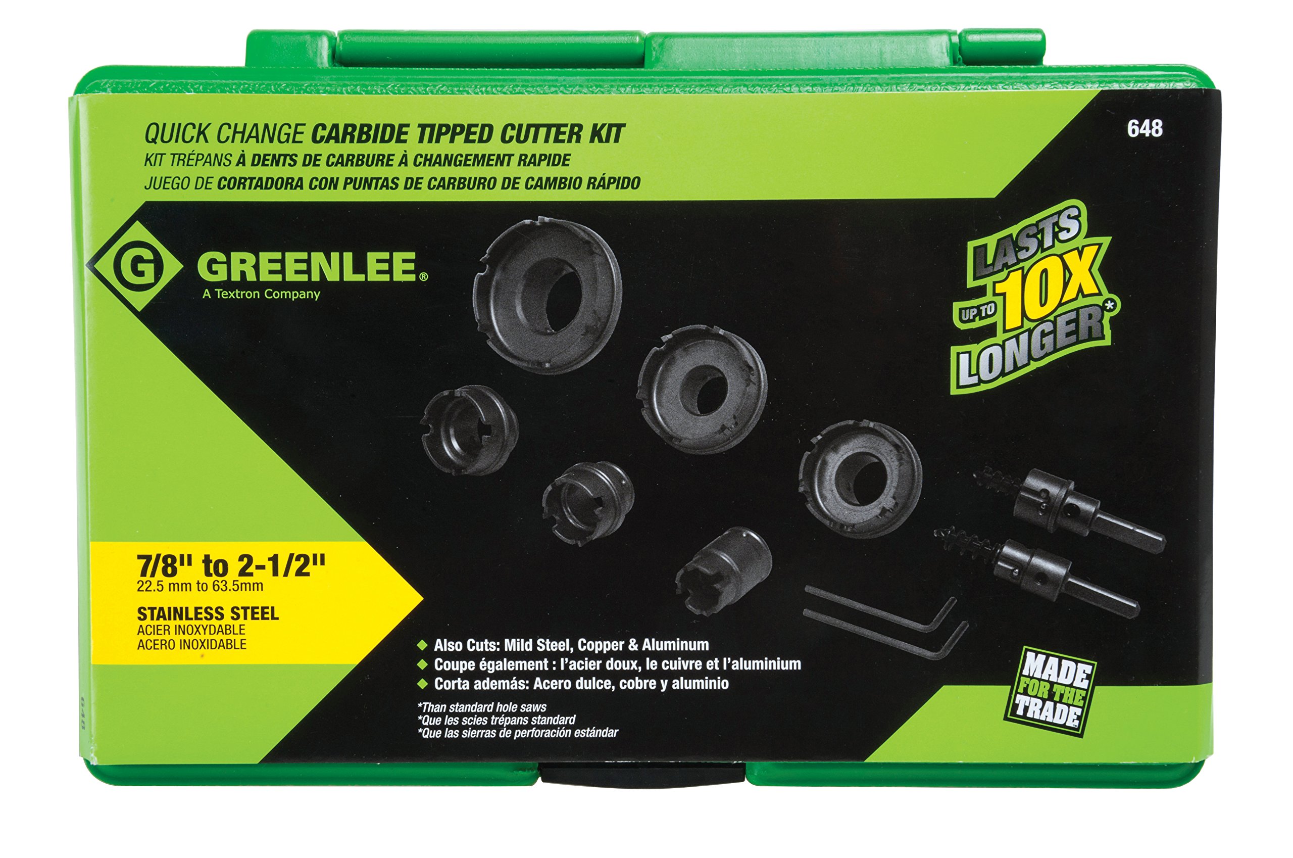 Greenlee 8-Piece Quick Change Carbide Hole Cutter Set for Metal, Wood, and Plastic - Ideal for Electricians, Plumbers, and DIY Projects