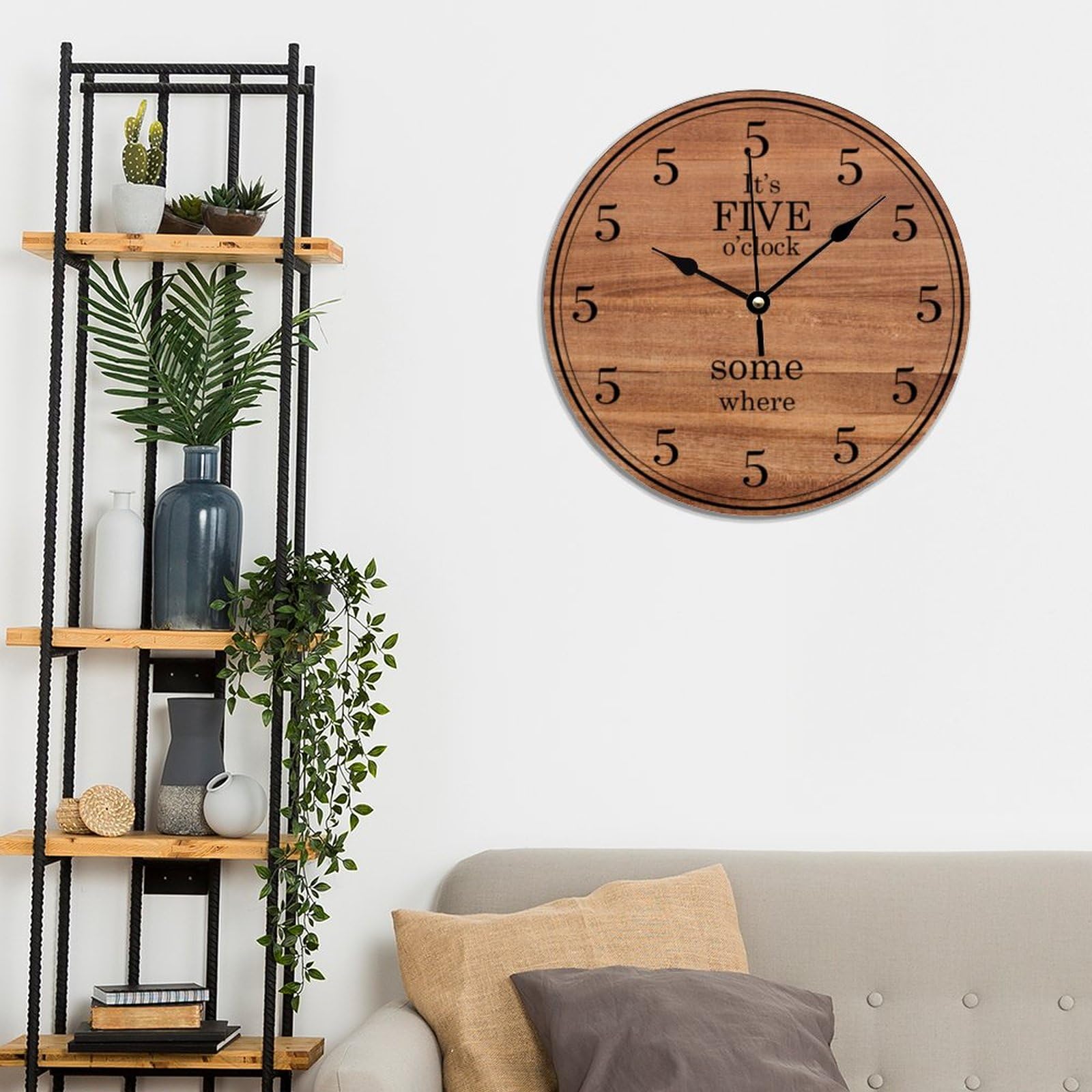 Funny Coworker Wall Clock - Silent Non-Ticking 12 Inch Wooden Clock with 'It's Five O'Clock Somewhere' Design | Battery Operated Home Decor for Kitchen, Living Room, Bathroom & Office | Perfect Gift for Colleagues, Housewarming & Retirement Parties
