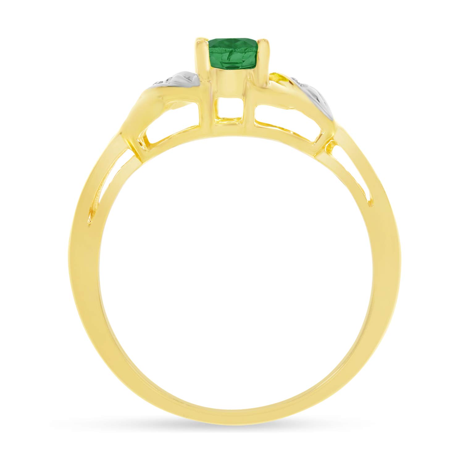10K Yellow Gold Oval Emerald and Diamond Ring for Women - Elegant Vintage Style Engagement & Wedding Jewelry Gift