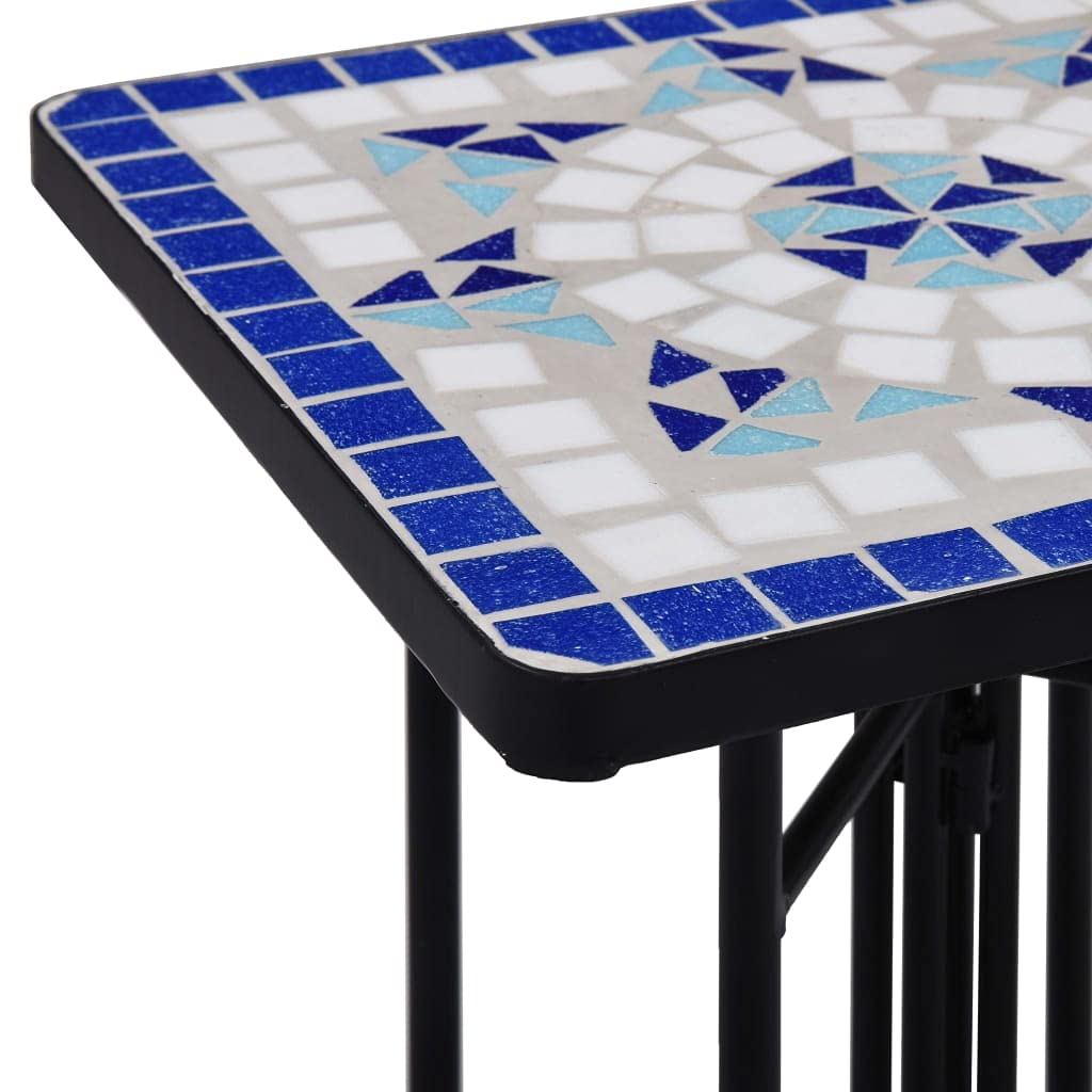 CHARMMA Blue and White Ceramic Mosaic Side Table - 13.8