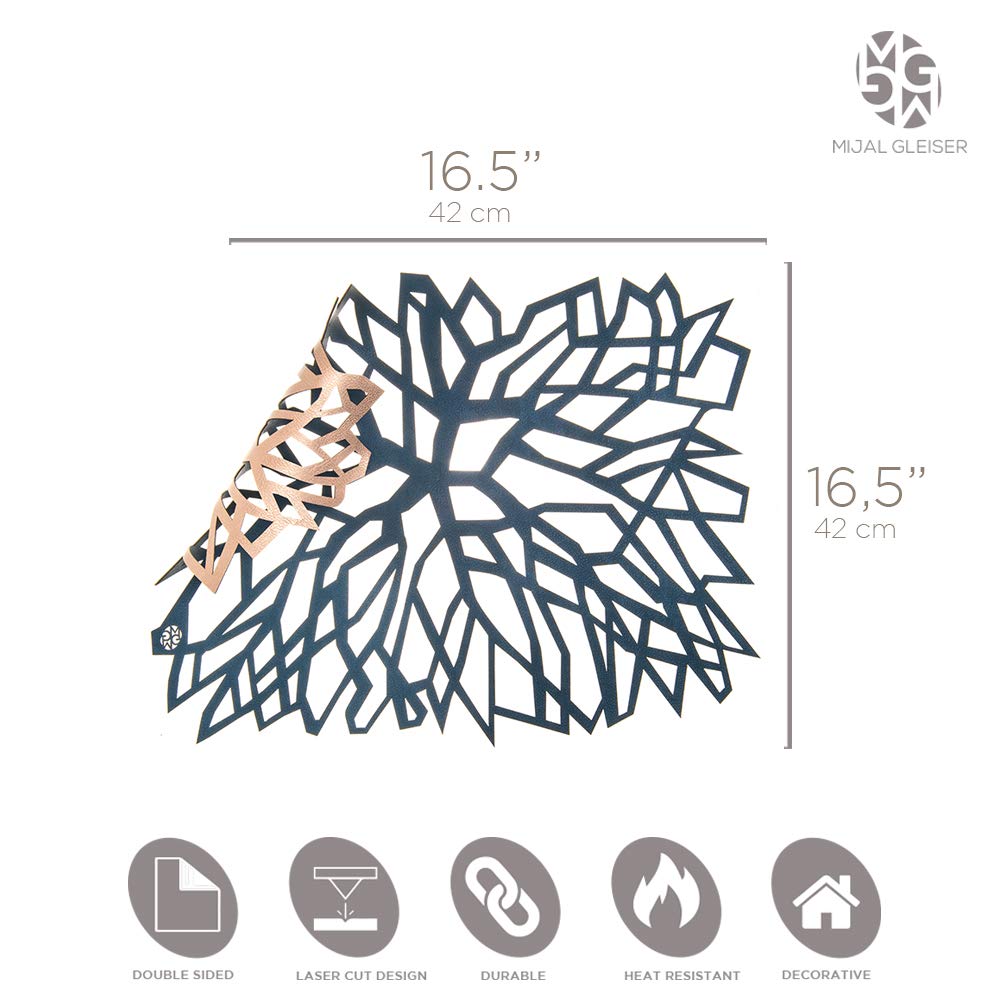Mijal Gleiser Double Sided Laser Cut Placemats - Heat Resistant, Non Slip, Stain Proof Table Mats Set of 4 (Synapse Collection Navy Blue & Rose Gold) - Perfect for Dining Tables, Kitchen Countertops, and Party Decorations