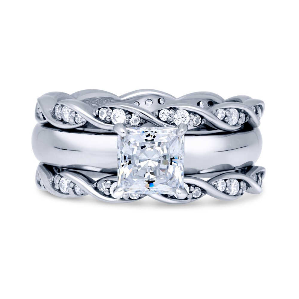 BERRICLE Sterling Silver Solitaire Wedding & Engagement Ring Set for Women - 1.2 Carat Princess Cut Cubic Zirconia CZ, Rhodium Plated, Size 4-10 | Perfect for Proposals, Anniversaries & Special Occasions