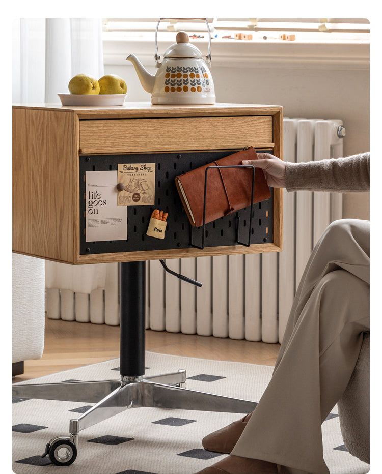 Solid Oak Wood Lift-Top Side Table with Wheels - Perfect for Living Room, Bedroom, or Office as Coffee Table, Nightstand, or Mobile Workstation