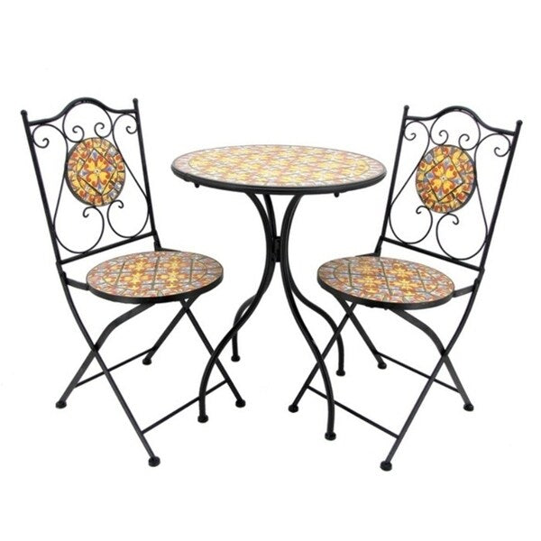 Barcelona Mosaic Bistro Set - Outdoor Patio Dining Table & Chairs - Perfect for Garden, Balcony, and Poolside Entertaining