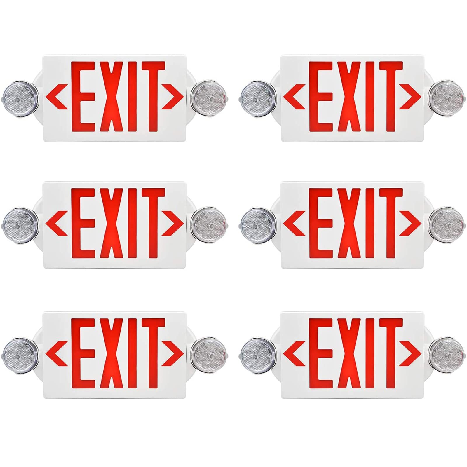 AKT LIGHTING UL Certified Emergency Exit Light - Adjustable Dual LED Head Exit Sign with Backup Battery, Commercial Grade (Red, 6 Pack) for Offices, Warehouses & Public Buildings