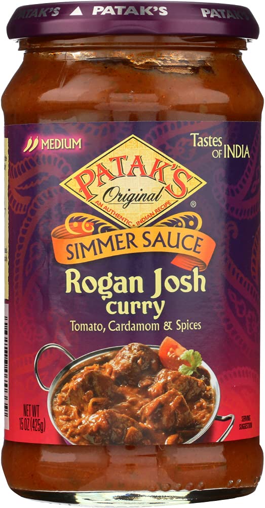 Patak's Spicy Tomato & Cardamom Rogan Josh Cooking Sauce - 15oz (Pack of 2) | Authentic Indian Curry Paste for Chicken, Lamb & Vegetarian Dishes | Perfect for Home Cooking, Meal Prep & Dinner Parties