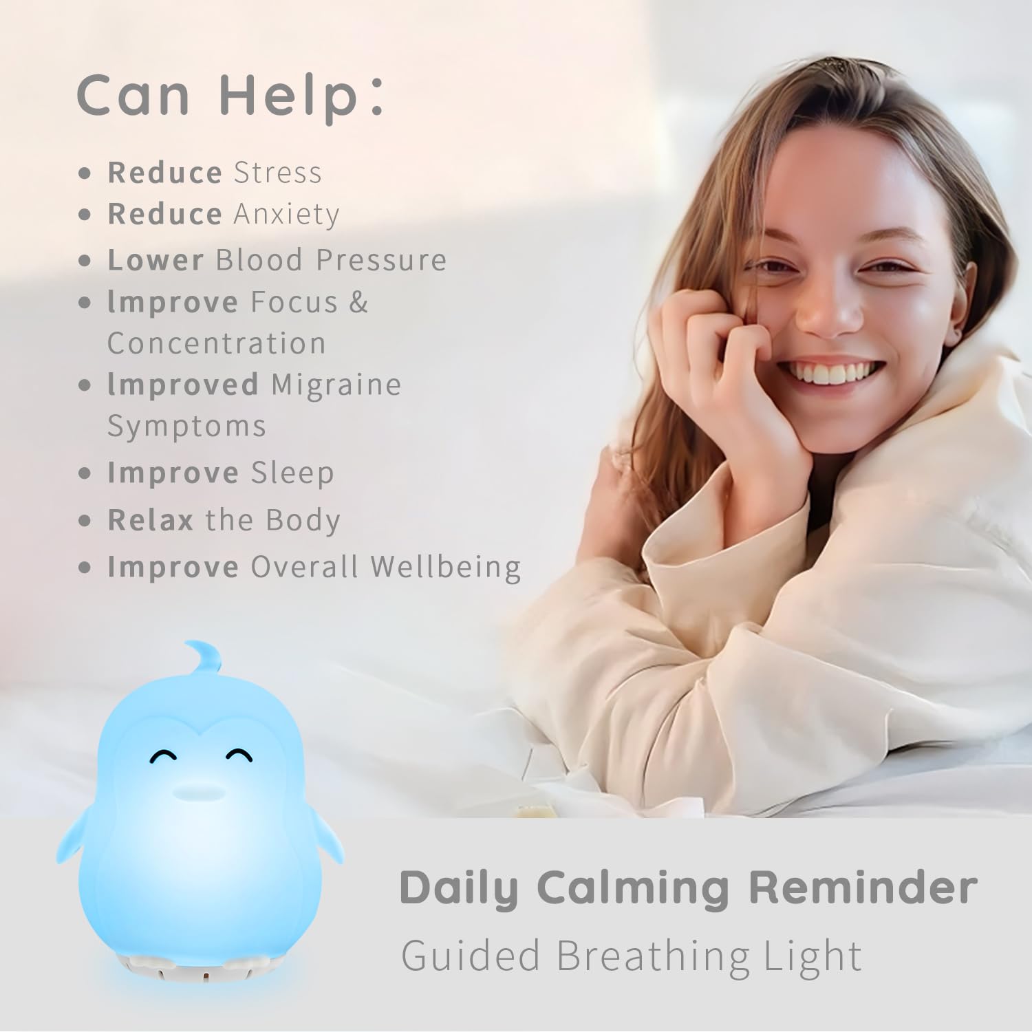 Mindfulness Breathing Penguin - 4/7/8 & 5/5/5/5 Guided Visual Meditation Device with LED Light & Soothing Sounds - 3-in-1 Anxiety Relief, Stress Reduction & Sleep Aid for Adults & Kids - Perfect for Bedtime, Yoga, ADHD Focus & Relaxation Gifts