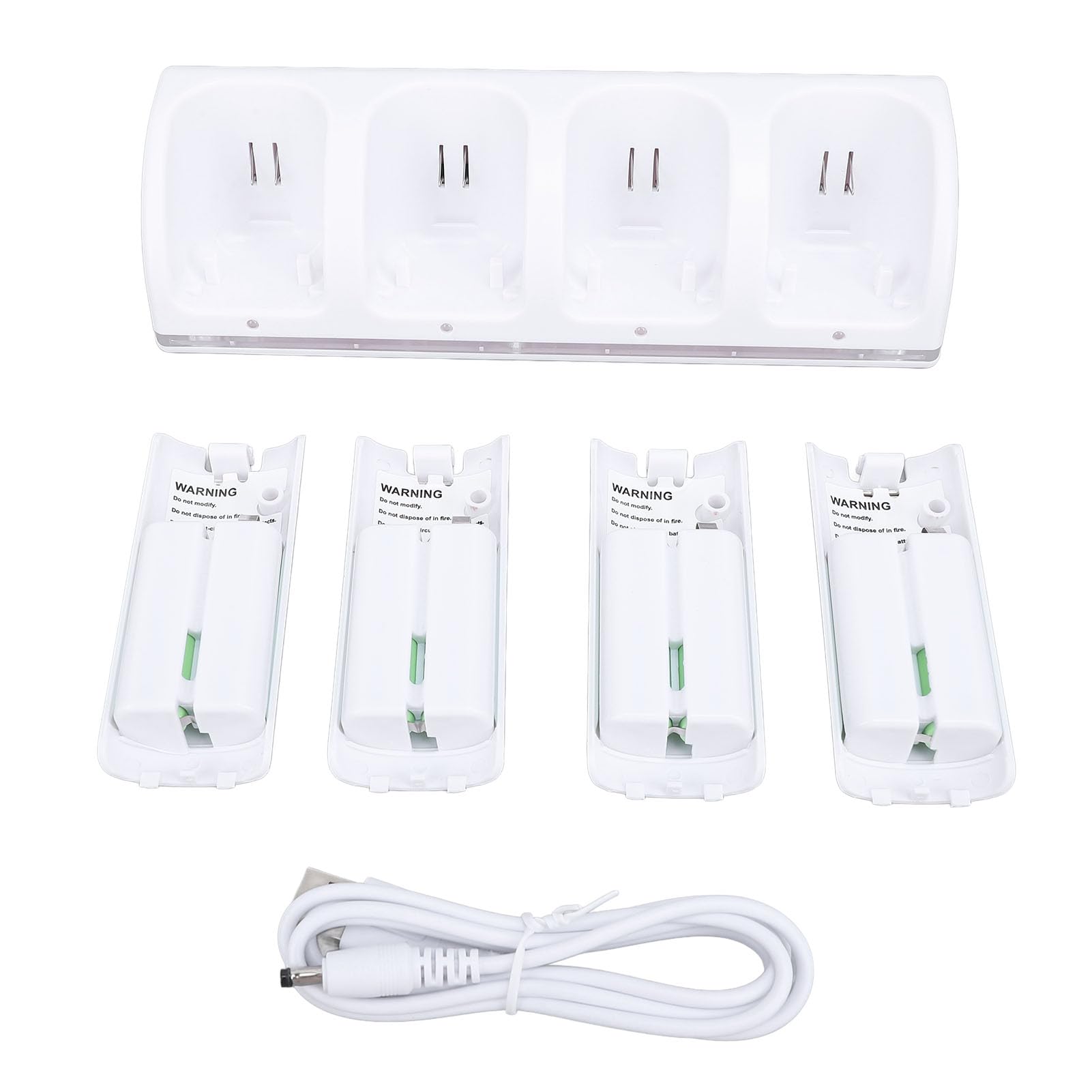 4-Port Charging Station for Wii & Wii U Remote Controllers with 4 Rechargeable 2800mAh Battery Packs - Fast Charger Dock for Nintendo Gaming Accessories (White) - Perfect for Multiplayer Gaming Sessions & Family Entertainment