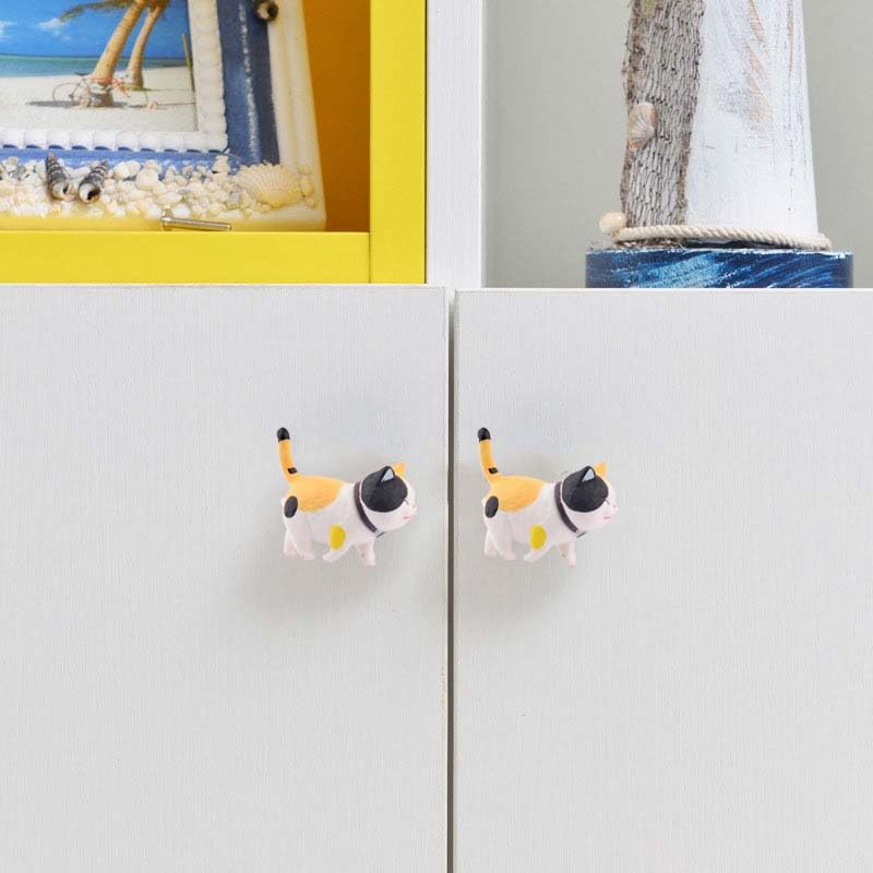 Cute Cat Door Knobs 2-Pack - Brass Rotatable Handles for Wardrobe & Drawers