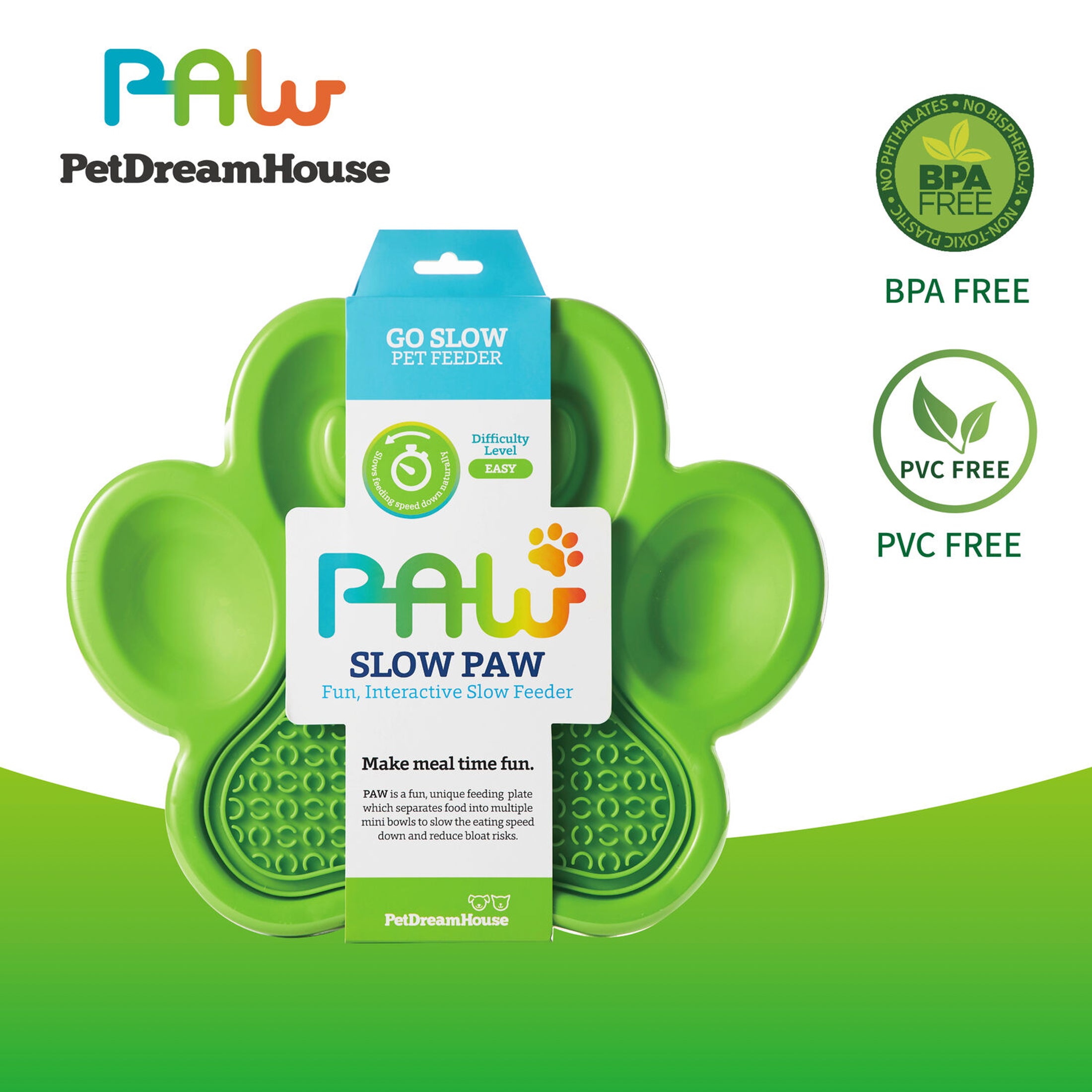 2-in-1 Slow Feeder Dog Bowl & Lick Mat for Dogs - Non-Slip Pet Food Dish with Raised Patterns, Green by PetDreamHouse - Perfect for Mealtime Enrichment, Anxiety Relief & Slow Feeding for Small to Large Dogs