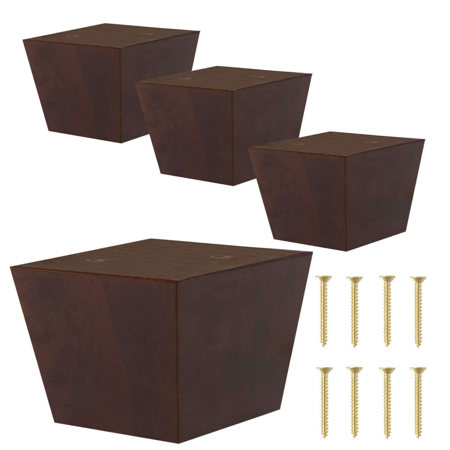 4 Pack 3 Inch Walnut Square Tapered Furniture Legs - Replacement Feet for Sofa, Chair, Couch & Ottoman - Perfect for Home Office, Living Room & Bedroom Furniture Upgrade