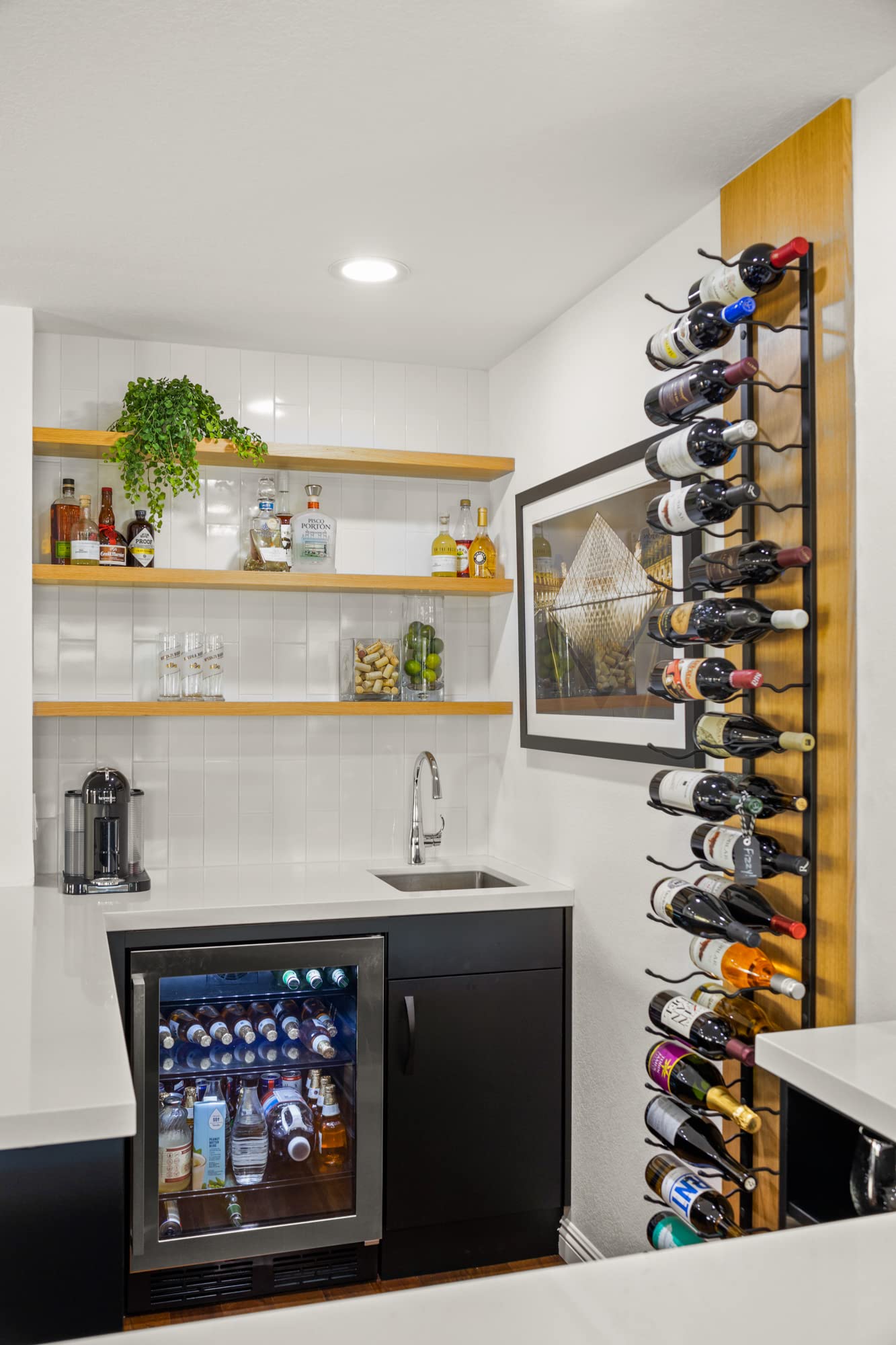 W Series Pro Wine Rack 7 - Single Stack Metal Wall Mounted Wine Storage (42 Bottle Capacity) - Brushed Nickel Modern Space Saving Design for Kitchen, Dining Room or Wine Cellar Organization