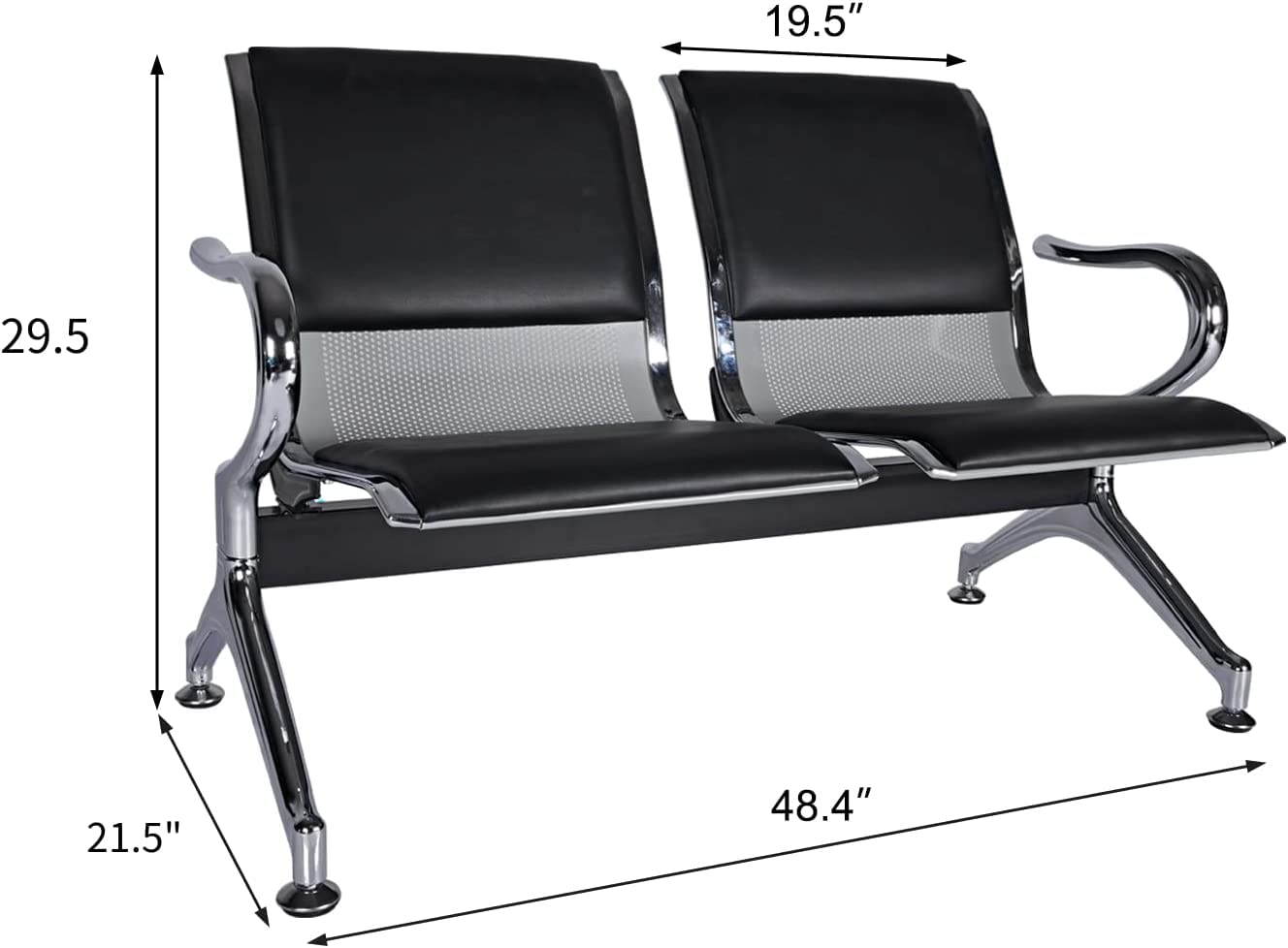 Kinfant Waiting Room Chairs - Comfortable Reception Guest Bench for Airport, Hospital, Bank, Salon & Barber Shop (PU Leather, Black) - Perfect for Lobby Seating, Waiting Areas and Public Spaces