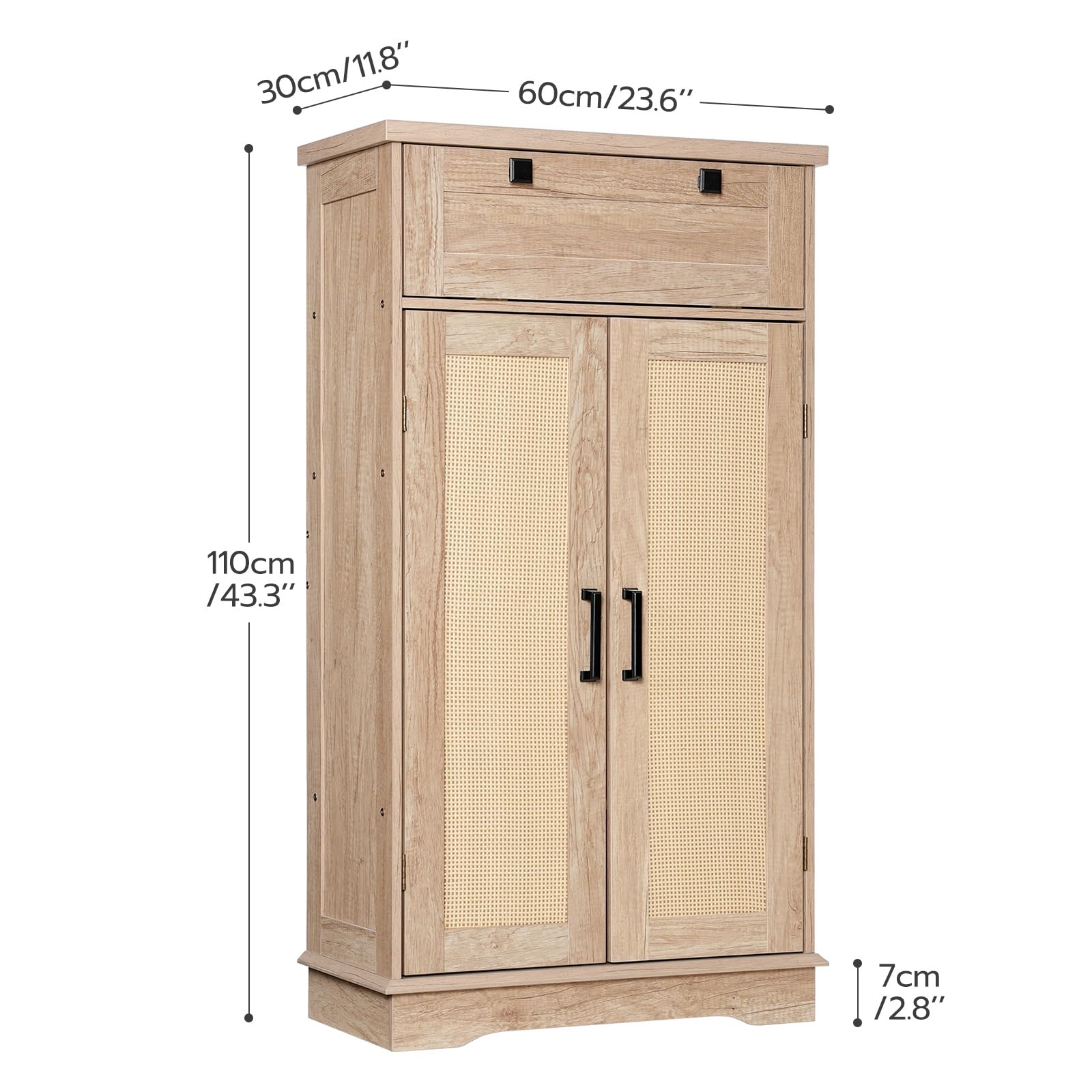HOOBRO Farmhouse Style Kitchen Pantry Cabinet with Drawer, Adjustable Shelves & Rattan-Like Decor - Tall Storage Cabinet for Spices, Cookware & Kitchen Organization (Natural, NL12PC01) - Perfect for Small Kitchens, Dining Rooms & Farmhouse Decor