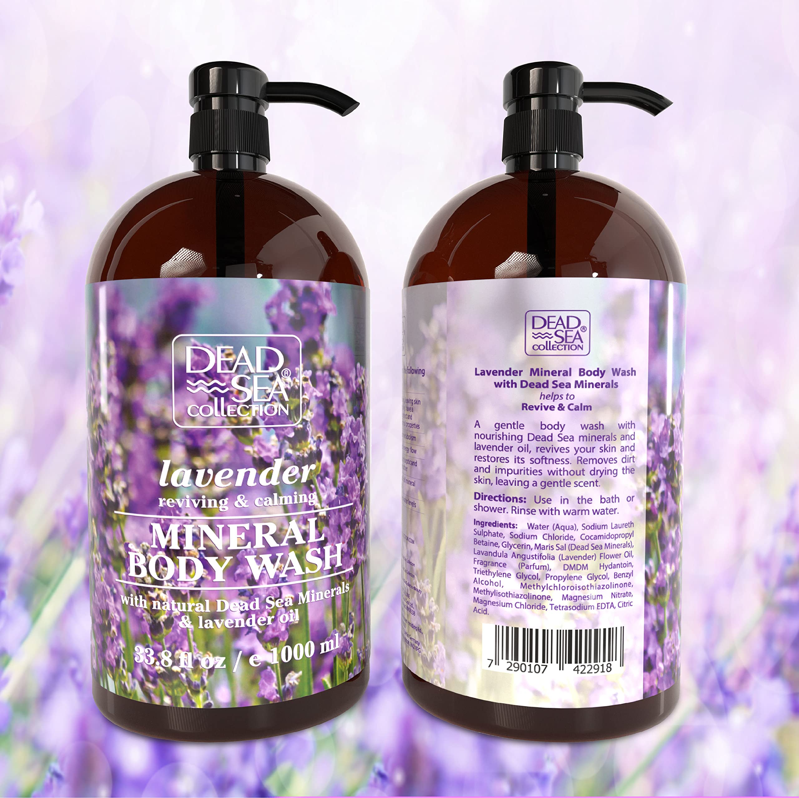 Dead Sea Collection Lavender Body Wash & Bubble Bath Gift Set - 2 x 67.6 fl oz Body Wash + 2 x 33.8 fl oz Kids Bubble Bath with Calming Lavender Scent - Moisturizing Bath Essentials for Relaxation & Sensitive Skin Care