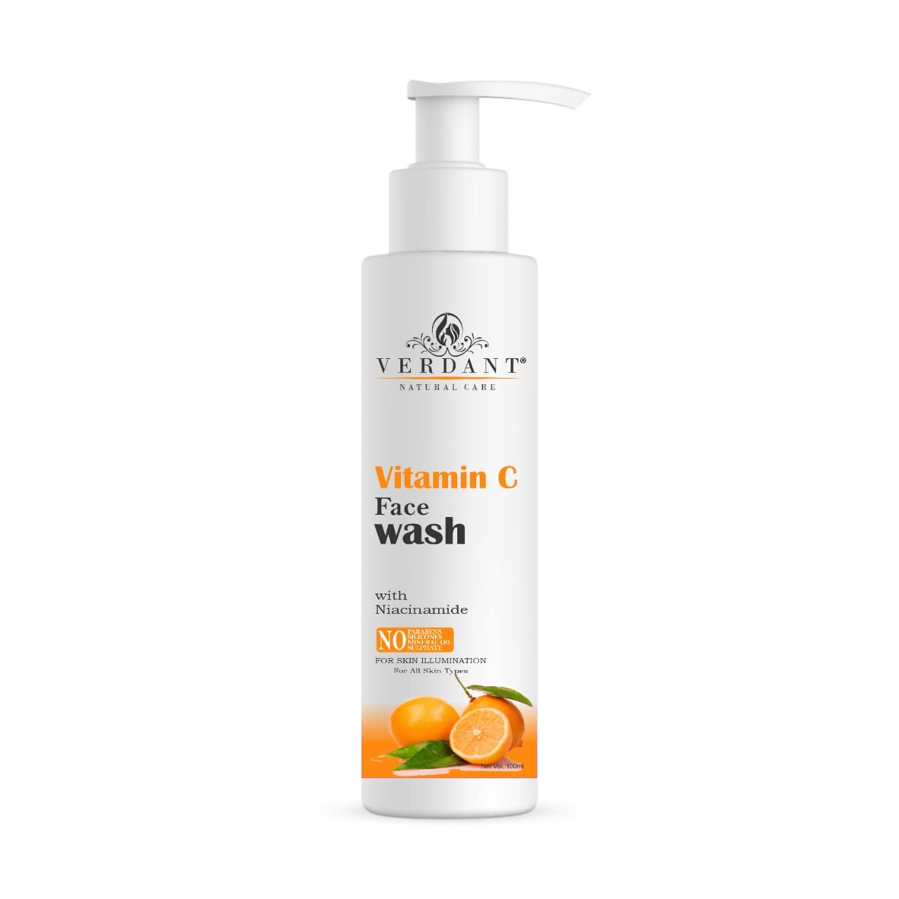 Verdant Natural Care Vitamin C Face Wash 100ml - Brightening & Antioxidant Facial Cleanser for Glowing Skin | Daily Skincare Routine, Morning & Night Use