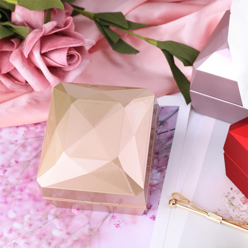 iSuperb LED Light Square Ring Box - Elegant Jewelry Gift Box for Engagement, Wedding & Anniversary Proposals (Golden) | Perfect for Romantic Surprises & Special Occasions