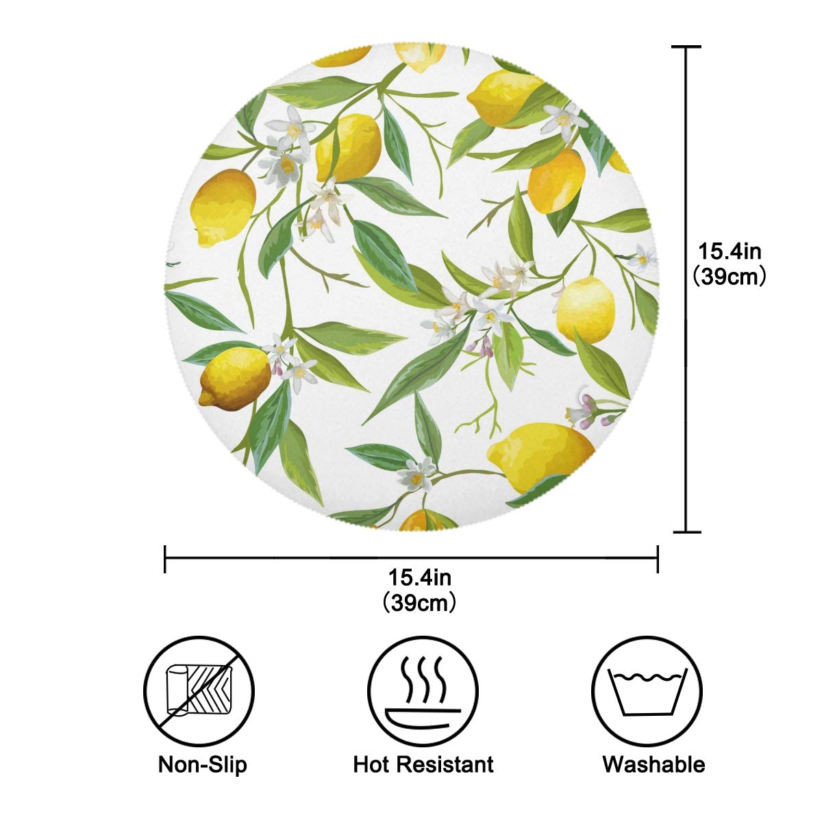Blueangle Lemon Placemats Set of 4 - Non-Slip Round Table Mats for Dining, Heat Resistant & Decorative - Perfect for Kitchen, Picnic, and Party Decorations
