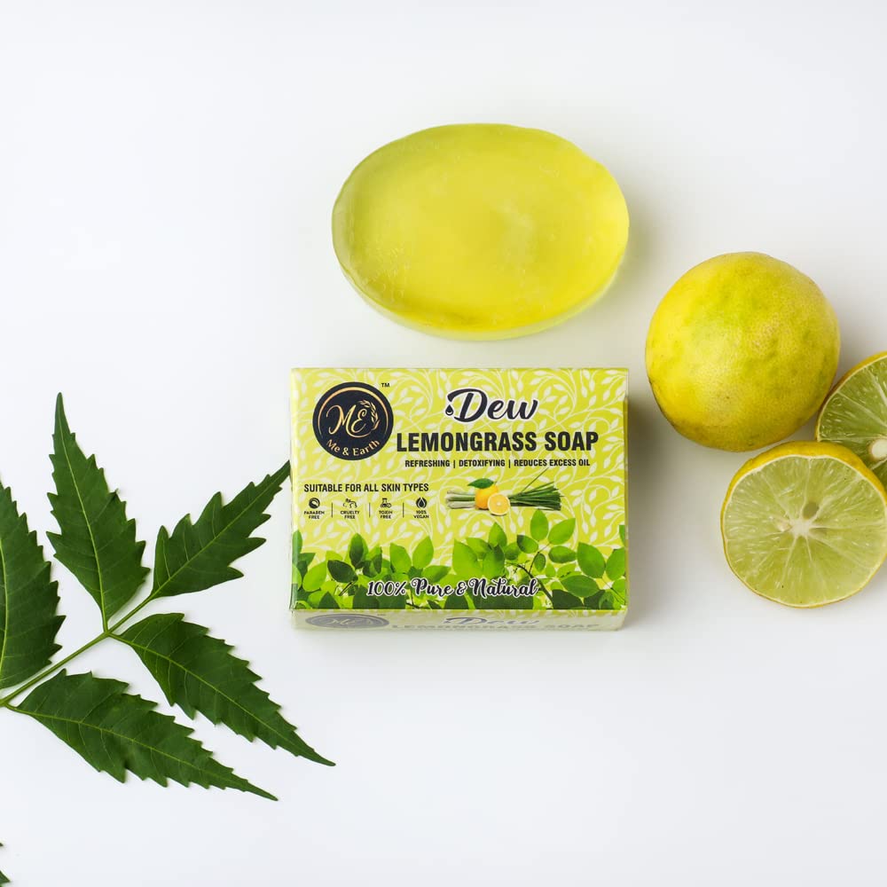Me And Earth Glycerine Lemongrass Soap - Natural Herbal Soap for Oily Skin & Tan Removal - 2 Pack (100g Each) - Gentle Cleansing for Face & Body - Perfect for Daily Skincare Routine & Spa Days