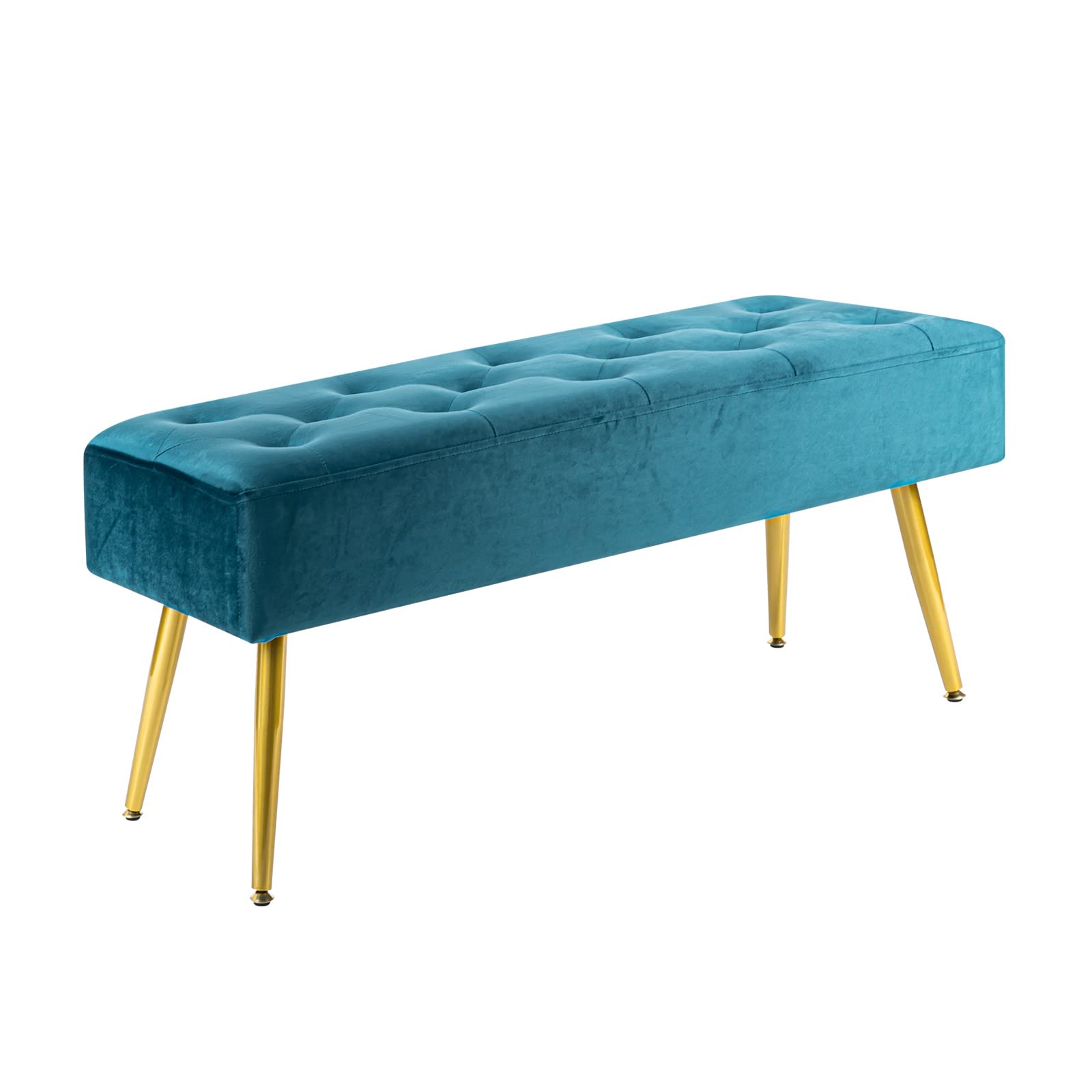 Nalupatio Modern Leather Upholstered Bench with Metal Legs - Multifunctional Ottoman Footrest for Bedroom, Living Room & Dining Room - Lakewater Green - Perfect for Seating, Storage & Home Decor