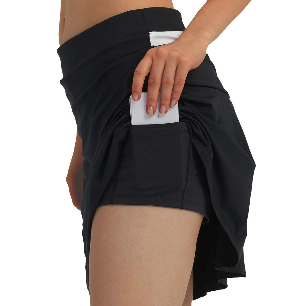 Women's Pleated Tennis Skirt with Stretchy Fabric & Built-in Shorts - Sports Golf Skirt with Pockets (Runs Large) - Perfect for Tennis, Golf, Running & Casual Wear