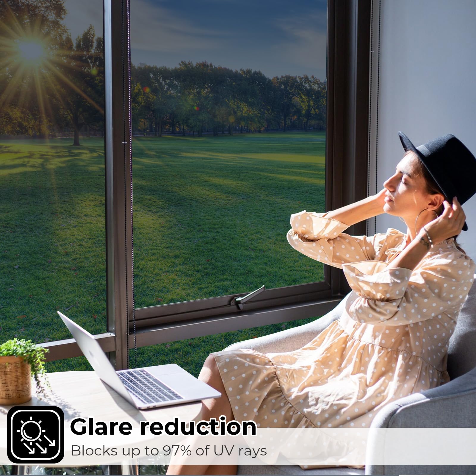 Coavas One Way Privacy Window Film - Reflective Mirror Tint for Home & Office, Sun Blocking UV Protection, Self-Adhesive Security Cling (17.5x78.7in) - Perfect for Bedrooms, Bathrooms & Glass Doors to Enhance Privacy While Allowing Natural Light
