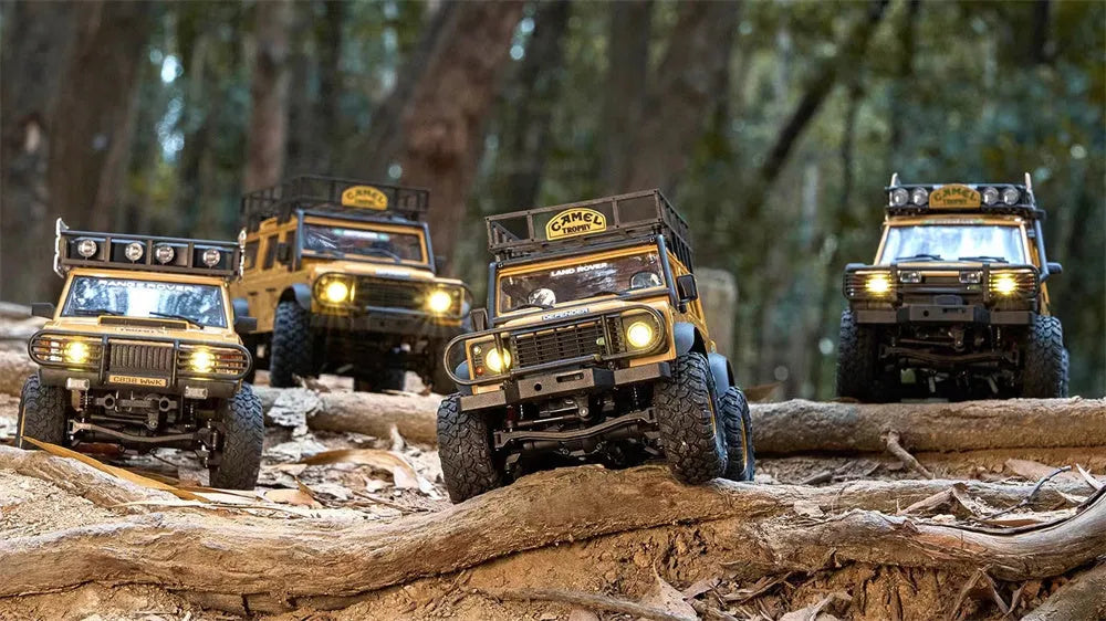 FMS FCX24M 1/24 Scale 4WD RC Rock Crawler Truck - Licensed Range Rover Camel Trophy Edition with LED Lights | 2.4G Remote Control Off-Road Vehicle for Indoor/Outdoor Crawling & Trail Adventures