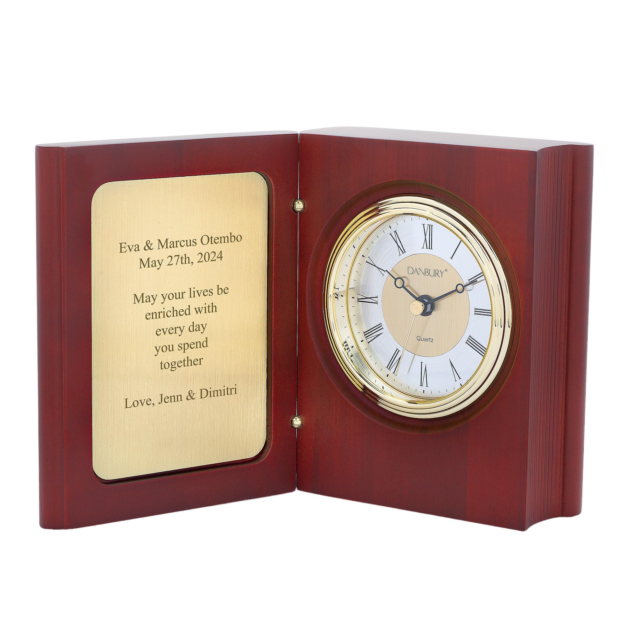 Personalized Engraved Mahogany Book Clock - Custom Keepsake Gift for Anniversary, Wedding & Special Occasions | Free Customization | Home & Office Decor