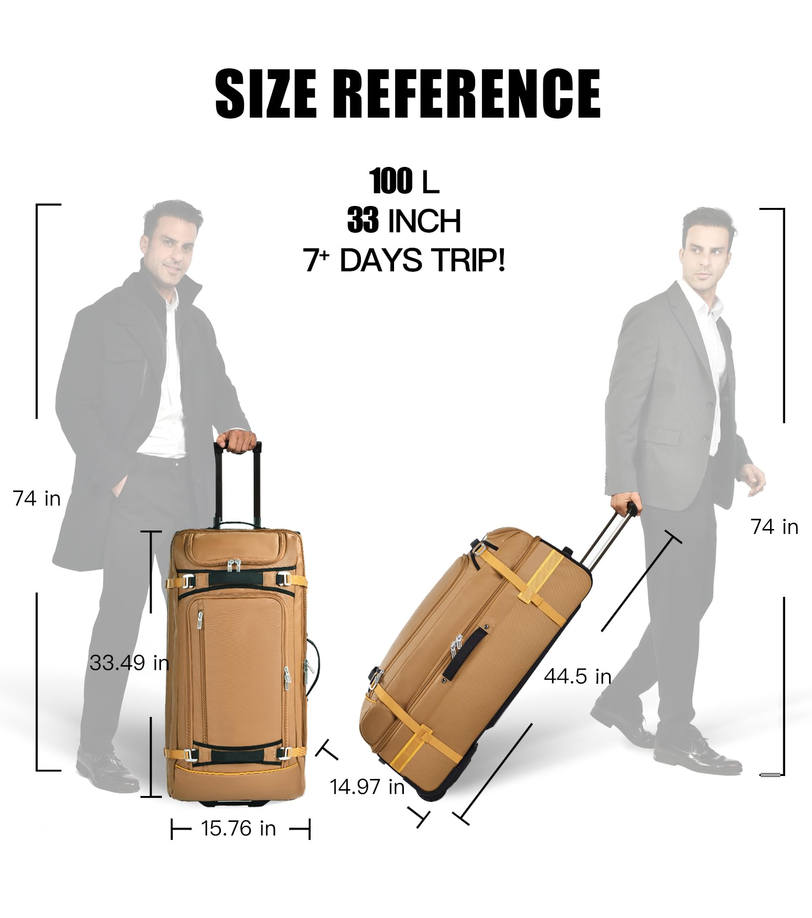 100L Large Rolling Duffle Bag with Wheels - Heavy-Duty Expandable Travel Luggage with 5 Handles & Compression Straps | Perfect for Long Trips, Gym Gear, Camping Equipment & Sports Gear Storage