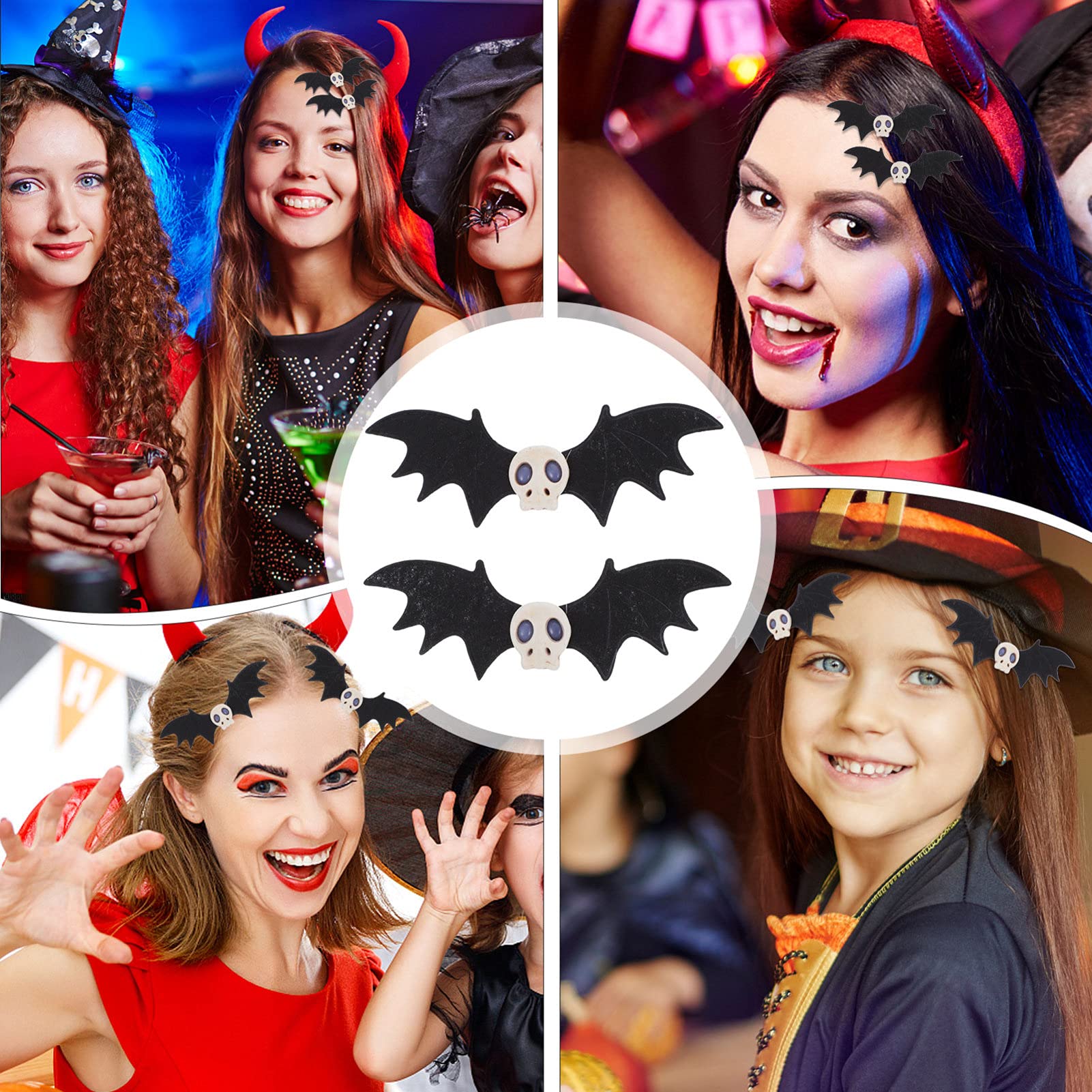 Beaupretty Halloween Hair Clips - 2PCS Bat Skull Hairpins for Women, Gothic Hair Accessories for Costume & Cosplay - Perfect for Halloween Parties, Cosplay Events and Themed Outfits
