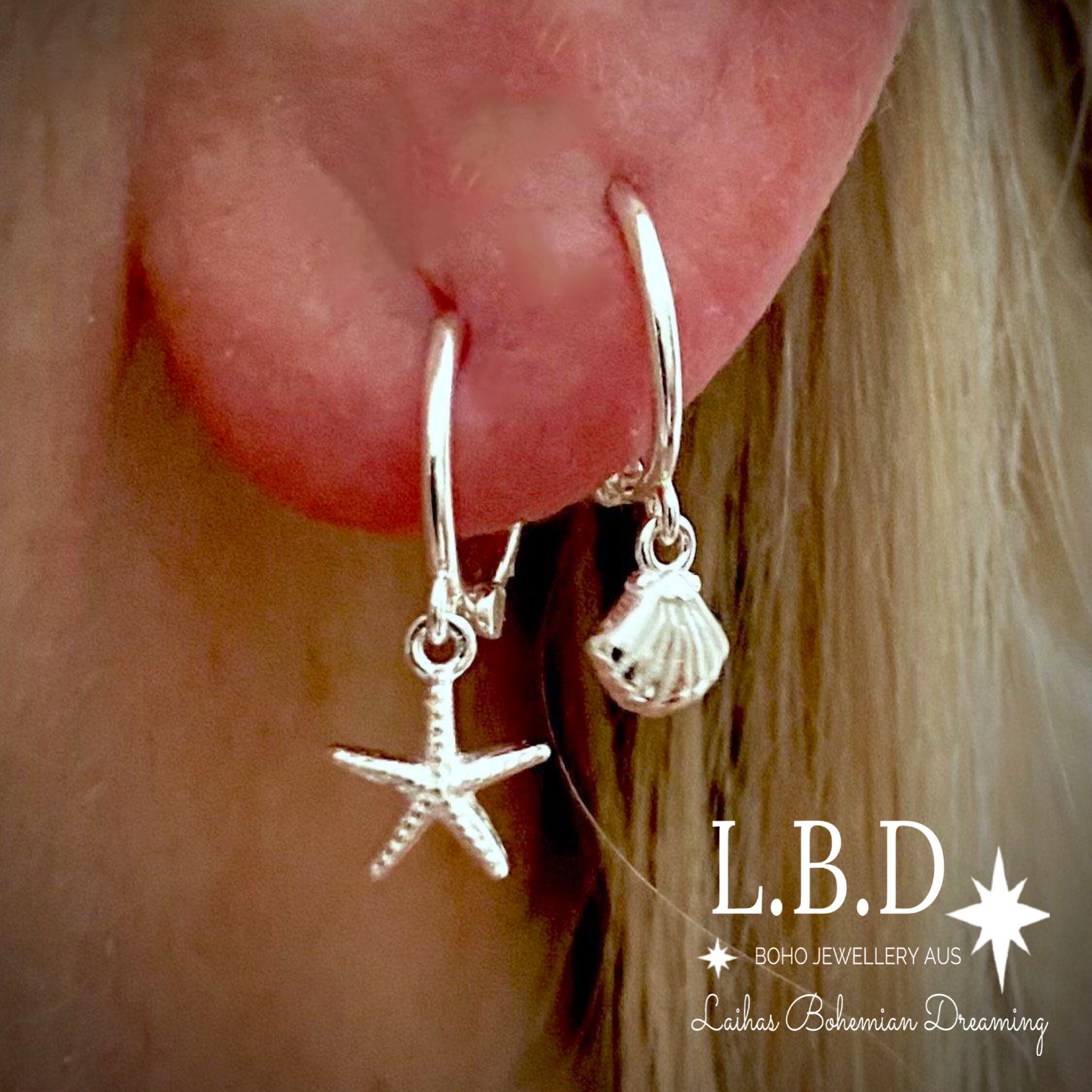 Laihas Mini Sea Star Hoop Earrings - Dainty Starfish Stud Earrings for Women, Trendy Ocean Jewelry for Beach Vacation & Summer Outfits