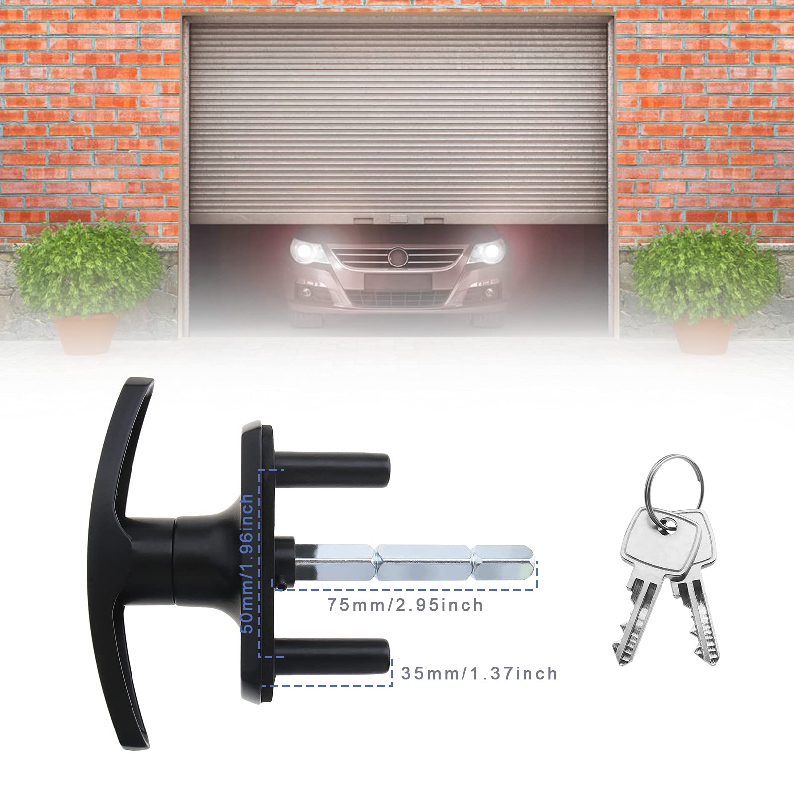 35mm T-Handle Garage Door Lock with Long Shaft - Compatible with Merlin & Doric King Garage Doors | Secure Your Garage, Shed or Workshop