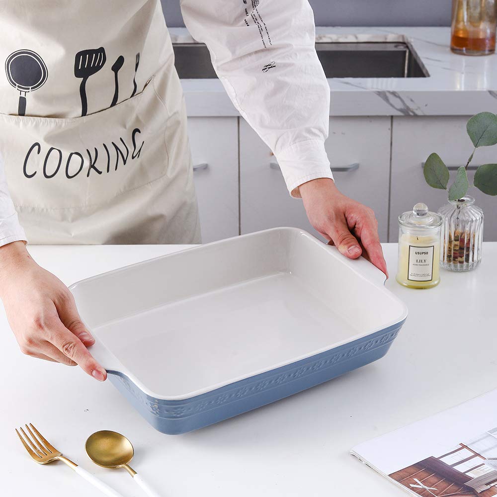 KOOV 9x13 Inch Deep Rectangular Ceramic Lasagna Pan - Oven Safe Baking Dish for Lasagna, Casseroles, Roasting & Tapas | Haze Blue | Perfect for Family Dinners & Holiday Cooking