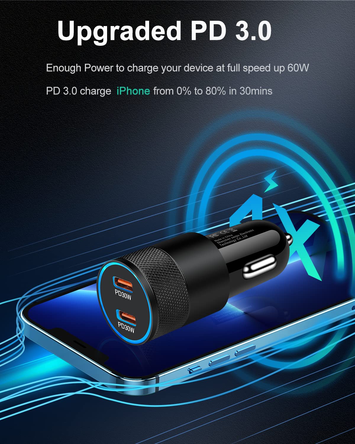 60W Dual Port USB C Car Charger Fast Charging 2 Pack - PD3.0 Type C Cigarette Lighter Adapter Compatible with iPhone 16/15/14/13/12 Pro Max, Galaxy S24/S23/S22, Pixel 9/8 Pro - Perfect for Road Trips & Long Commutes
