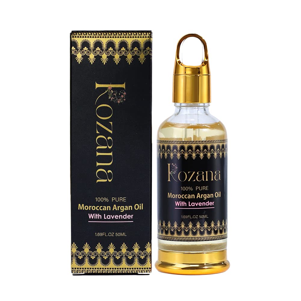 100% Pure Organic Moroccan Argan Oil for Skin, Hair & Face - Cold Pressed Anti-Aging Moisturizer with Vitamin E | Natural Acne Treatment & Scalp Care | Paraben-Free Lavender Scented Body Oil for Dry Skin & Nail Hydration | Perfect for Daily Skincare Routine & Spa Treatments