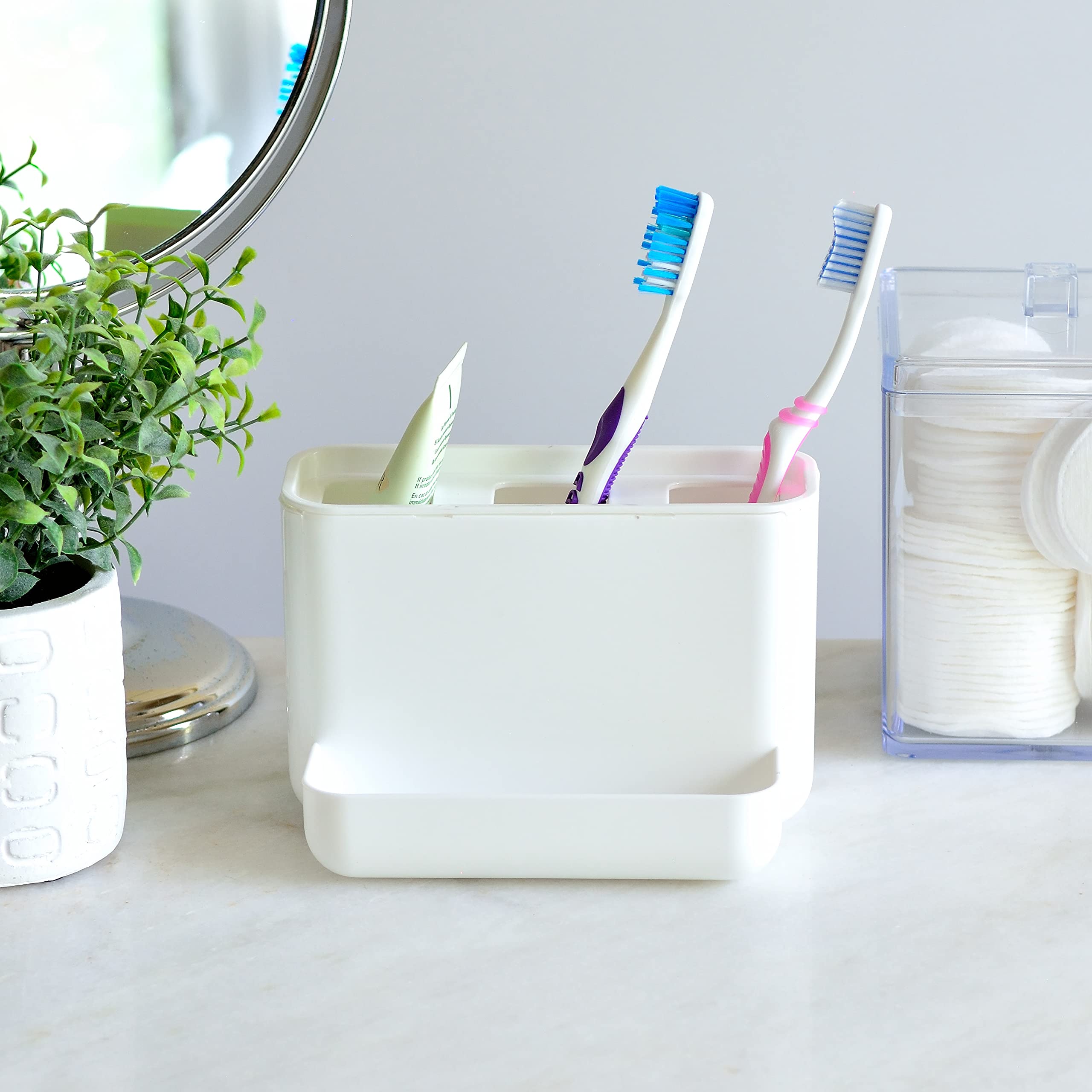 Youngever 2 Pack Plastic Toothbrush Holders for Bathroom - 4 Compartment Countertop Organizer for Toothbrushes, Razors & Makeup Brushes | Space Saving Bathroom Storage Solution for Sink, Vanity & Countertop
