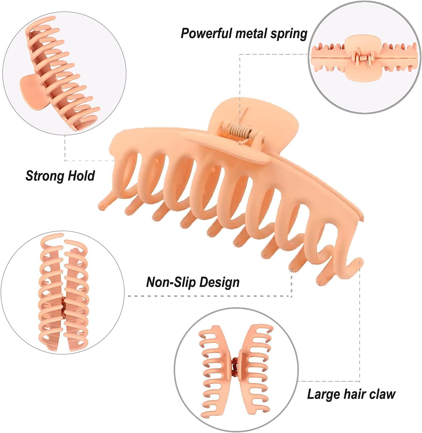 ALIBA COLLECTION 6 Pcs Large Matte Hair Claw Clips for Women - Non-Slip Jumbo Hair Claws with Strong Hold, Perfect for Thick Hair, Ponytails and Updos - Hair Accessories for Daily Use, Workouts and Special Occasions