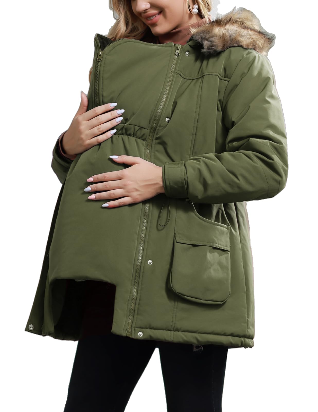 Maacie Women's Maternity 3-in-1 Thickened Fleece Lined Winter Coat with Hood - Warm Winter Jacket for Pregnant Women - Perfect for Outdoor Activities, Shopping and Daily Wear