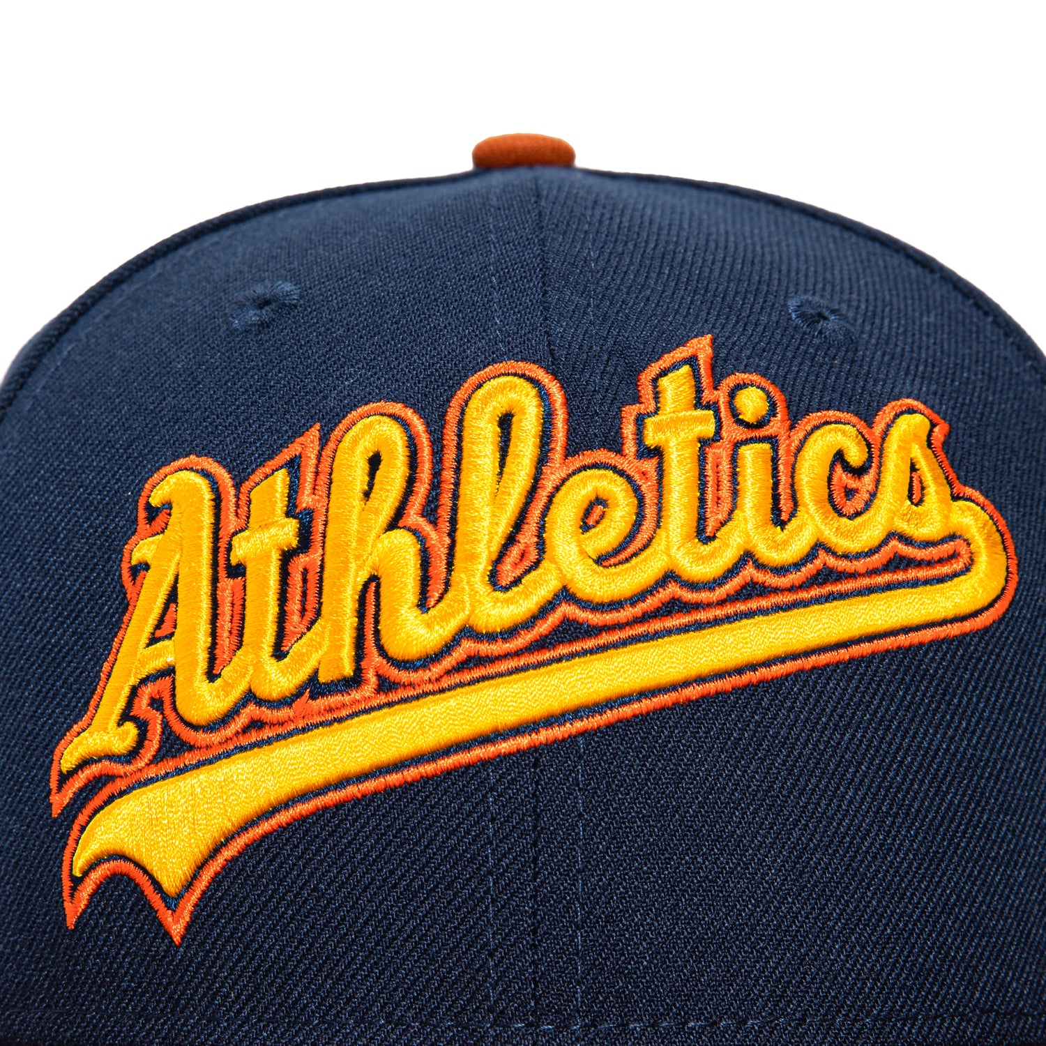 New Era 59Fifty Oakland Athletics Battle of the Bay Patch Script Hat - Navy, Burnt Orange & Gold Baseball Cap for Men - Perfect for Baseball Games, Fan Gear & Streetwear Fashion