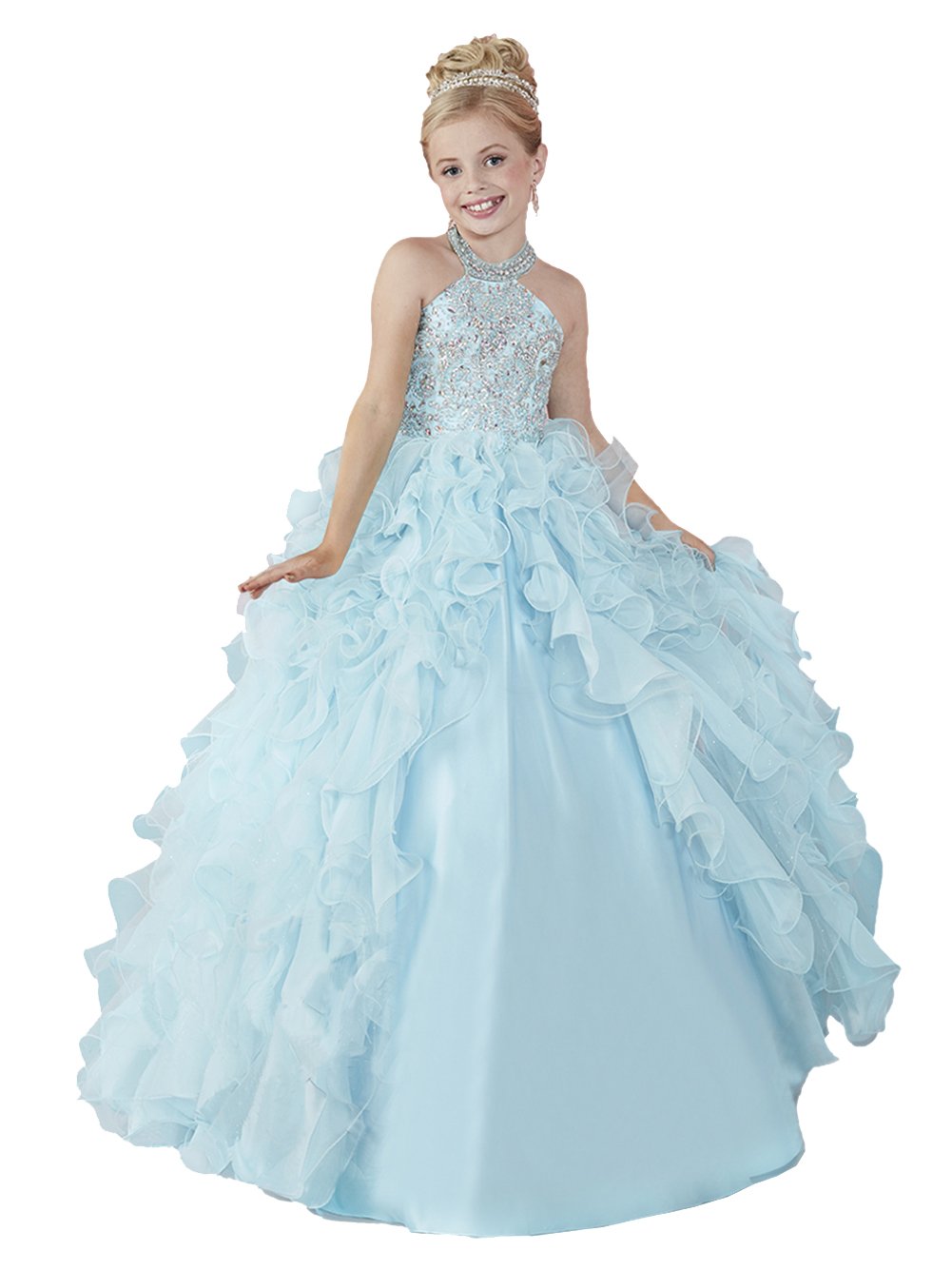 HuaMei Girls' Chiffon Halter Ball Gowns - Elegant Pageant Dresses for Birthday Parties, Pageants & Special Occasions | Perfect for Kids' Formal Events, Dance Recitals & Photoshoots
