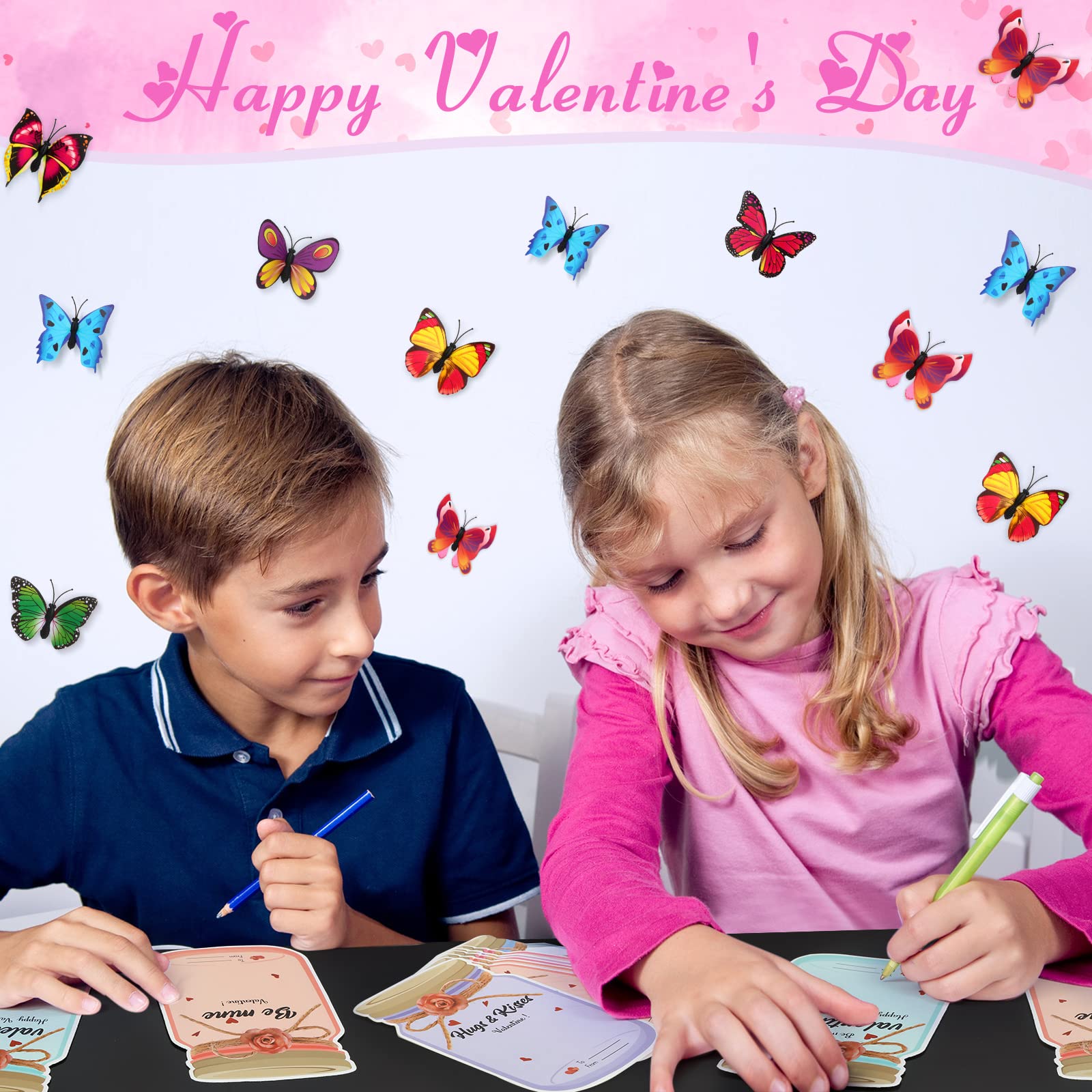 36-Piece Valentine's Day Cards for Kids with Insect Toys - Funny Classroom Exchange Cards, School Party Favors & Prizes - Perfect for Valentine's Day Gifts, Classroom Activities & Kids' Parties (Butterfly Theme)