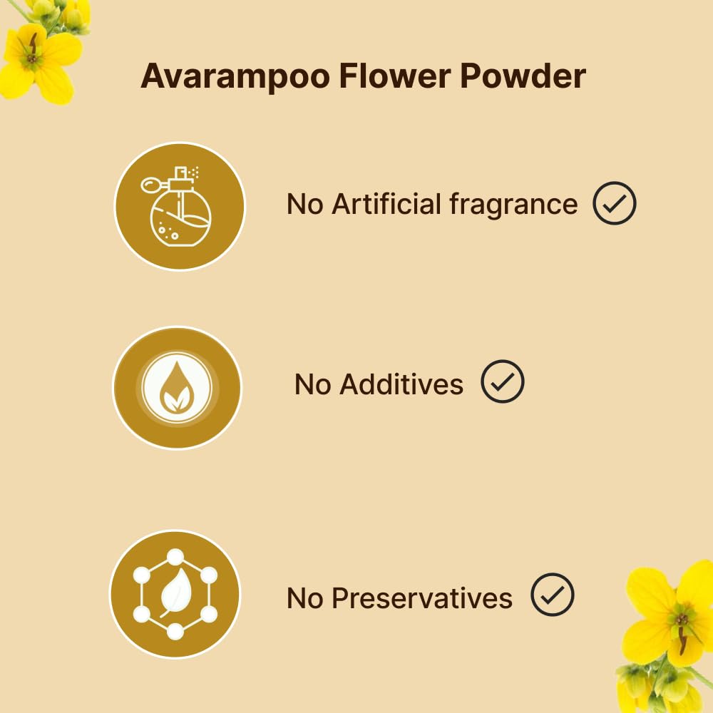 Organic Avarampoo Flower Powder (Senna Auriculata) - 100g for Face, Body & Hair Care | Natural Skin Brightening & Hair Growth Treatment | Perfect for DIY Beauty Masks & Ayurvedic Remedies