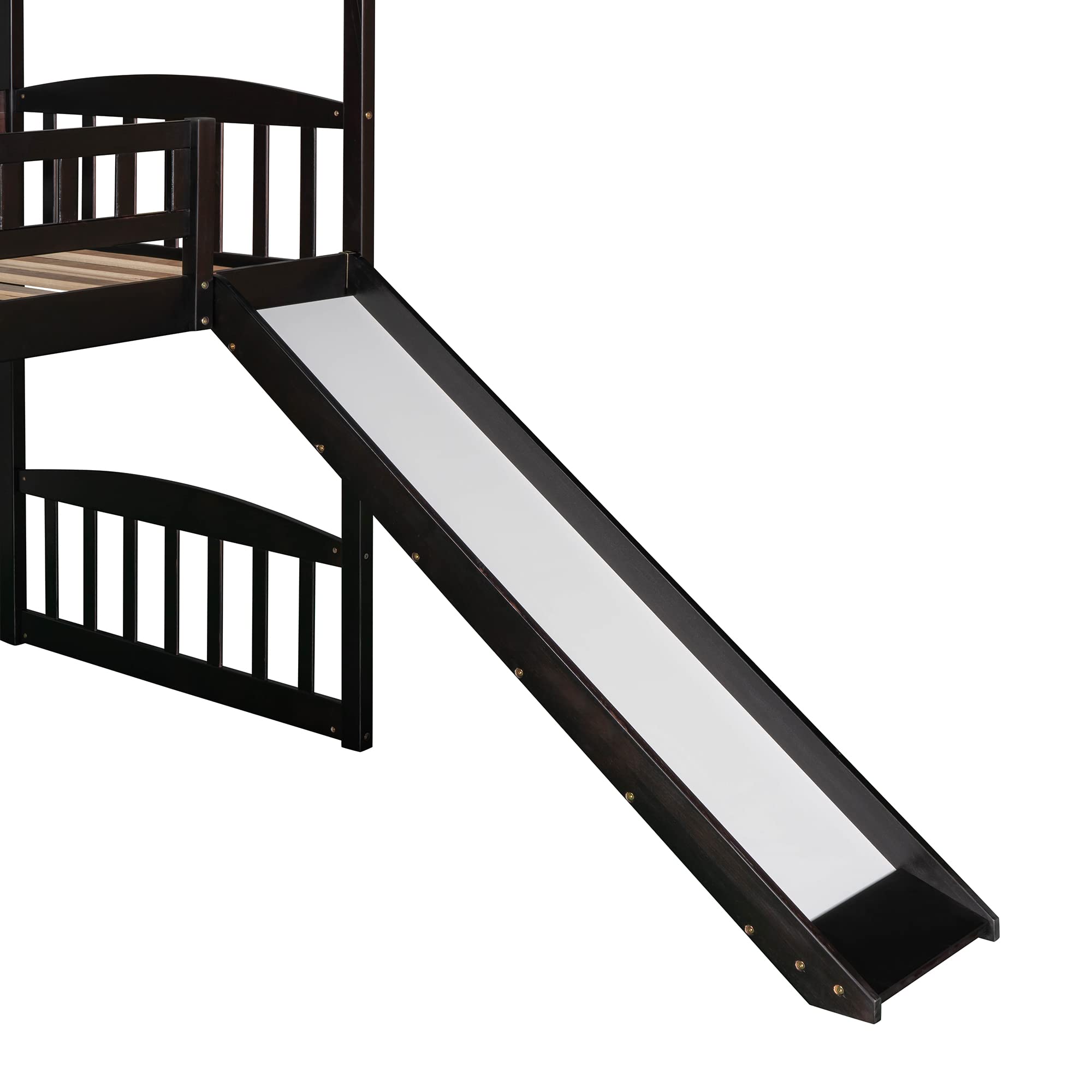 **Merax Twin Loft Bed with Slide & Ladder - Wooden House Style Bed with Roof & Guardrails for Kids & Teens (Espresso) - Perfect for Bedrooms, Playrooms & Small Spaces**