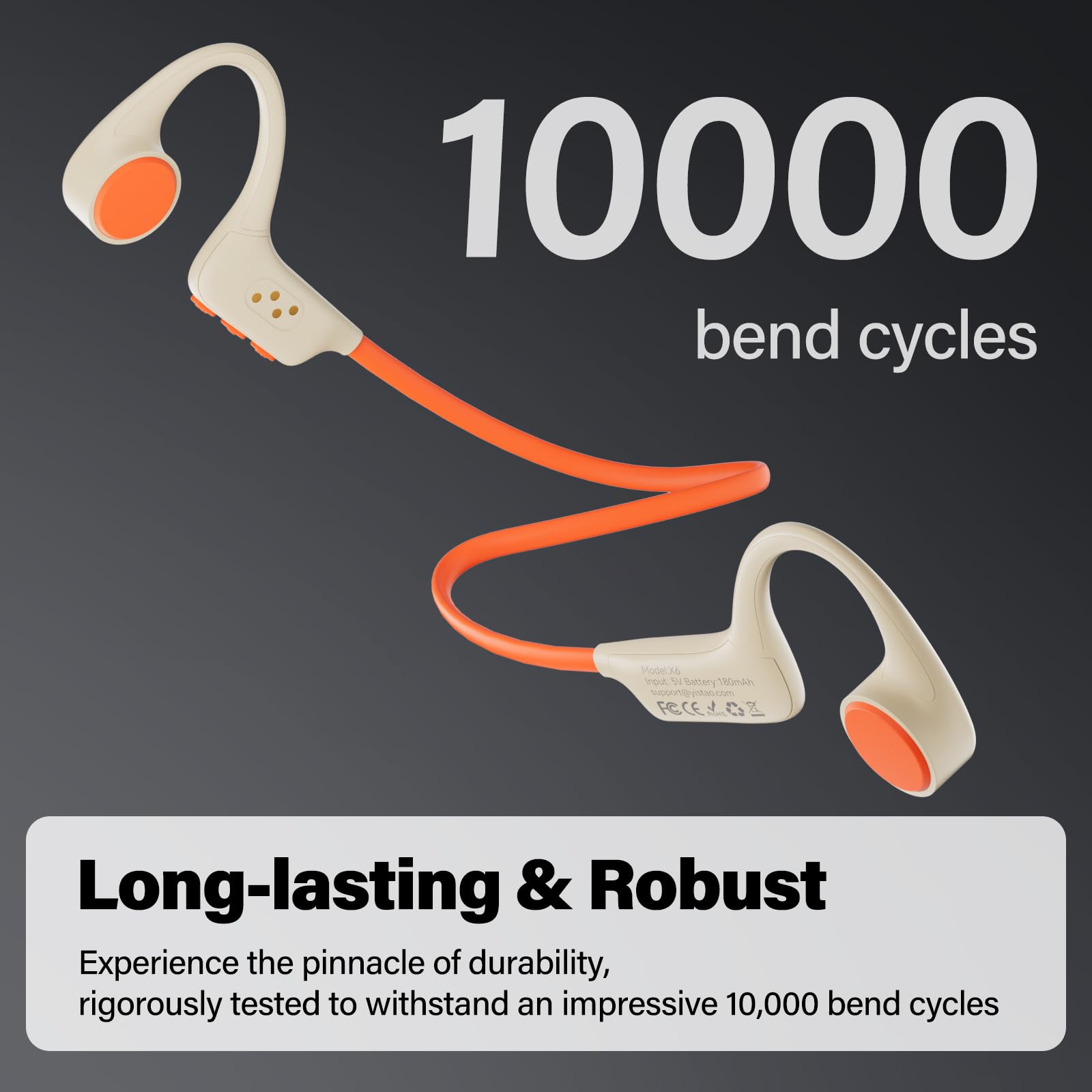 Wireless Bone Conduction Headphones with 32GB MP3 Player, Bluetooth 5.3, 8-Hour Playtime & IP68 Waterproof - Open Ear Design for Running, Cycling, Gym Workouts - Beige Orange Sports Headphones for Outdoor Activities