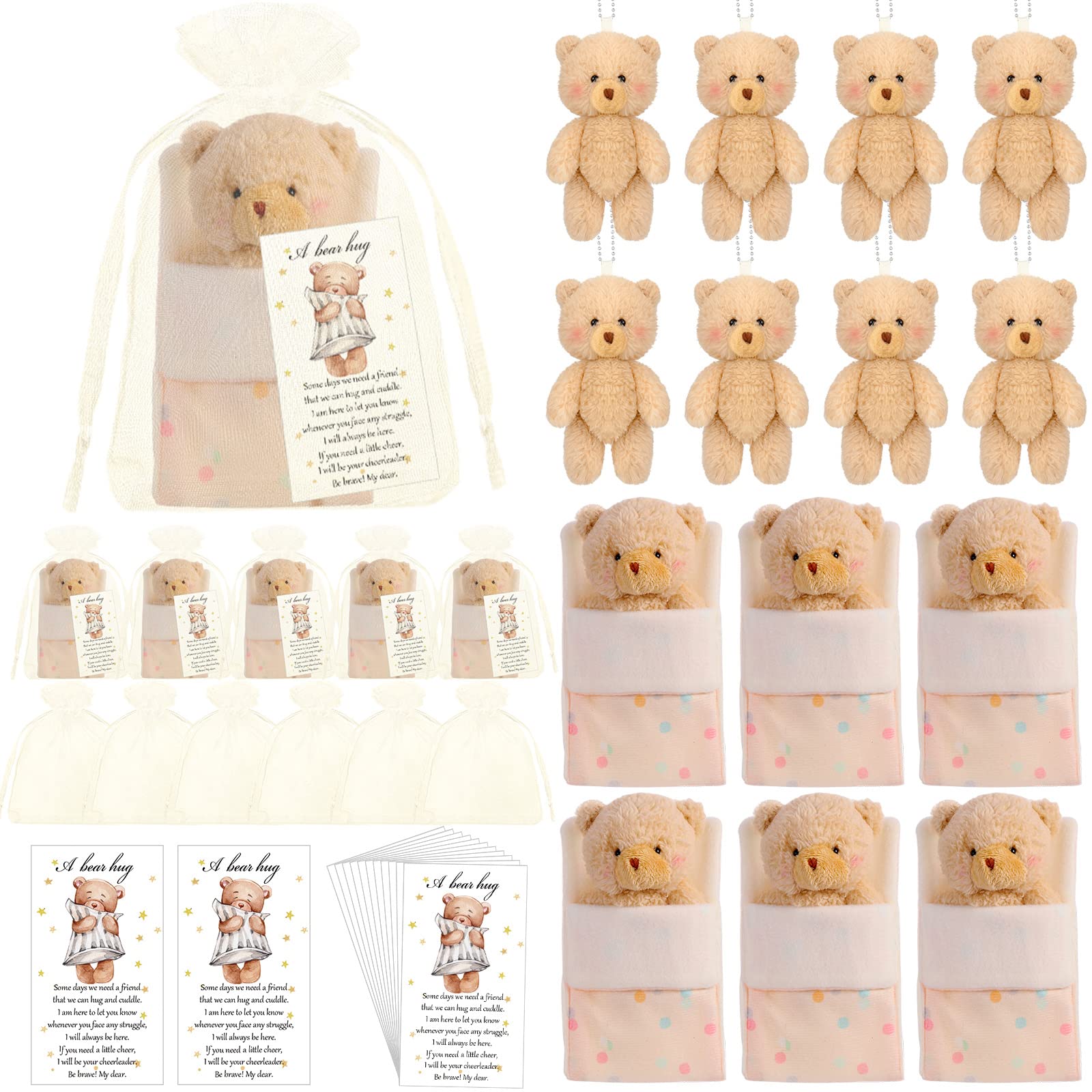36 Sets Mini Plush Bears Bulk - Tiny Stuffed Animals with Sleeping Bags & Gift Cards - Cute Party Favors for Birthday, Back to School, Baby Shower - Perfect for Gifts, Decorations and Surprise Bags